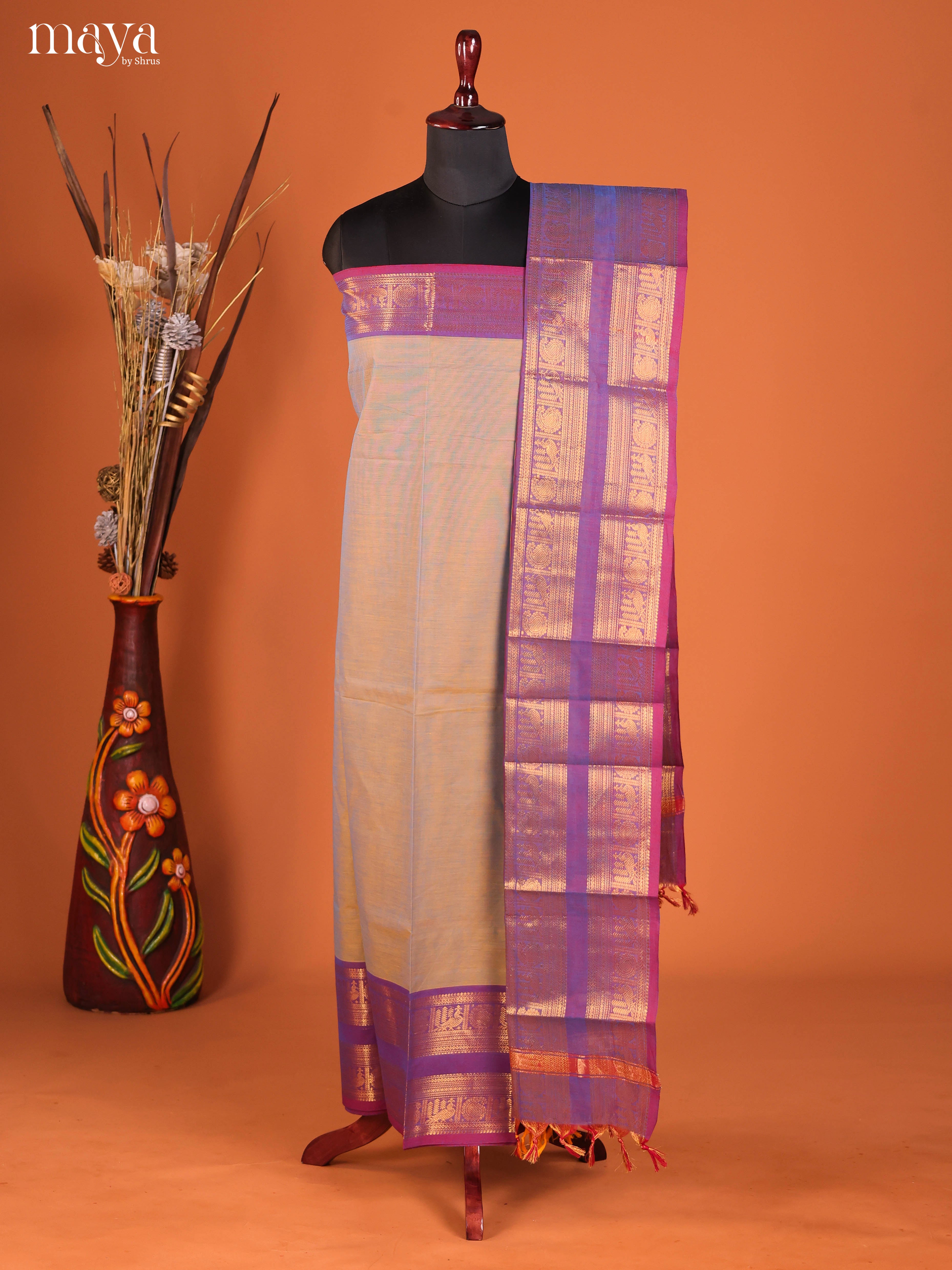 Grey & Purple-chettinad top & dupatta combo