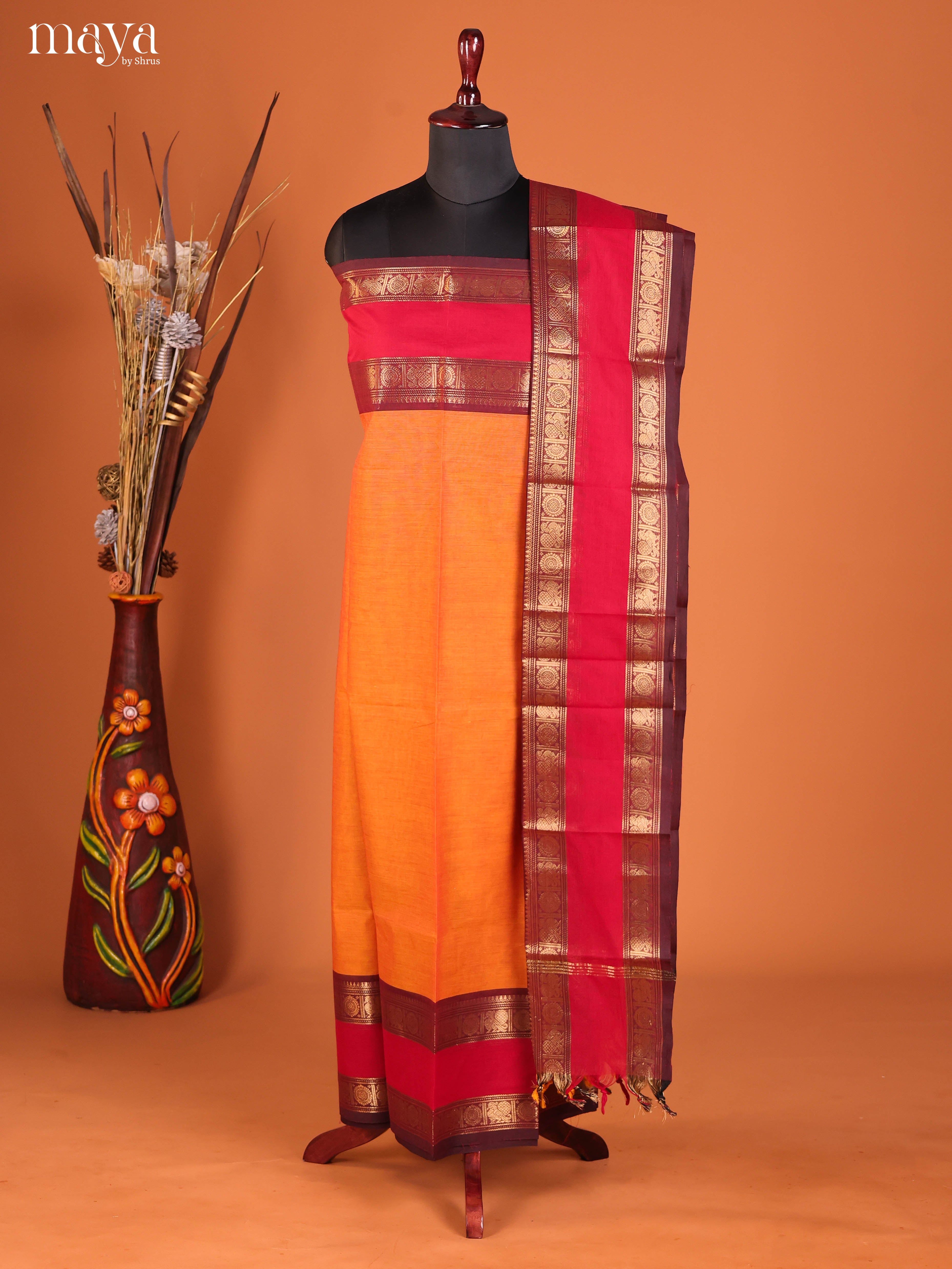 Orange & maroon-chettinad top & dupatta combo