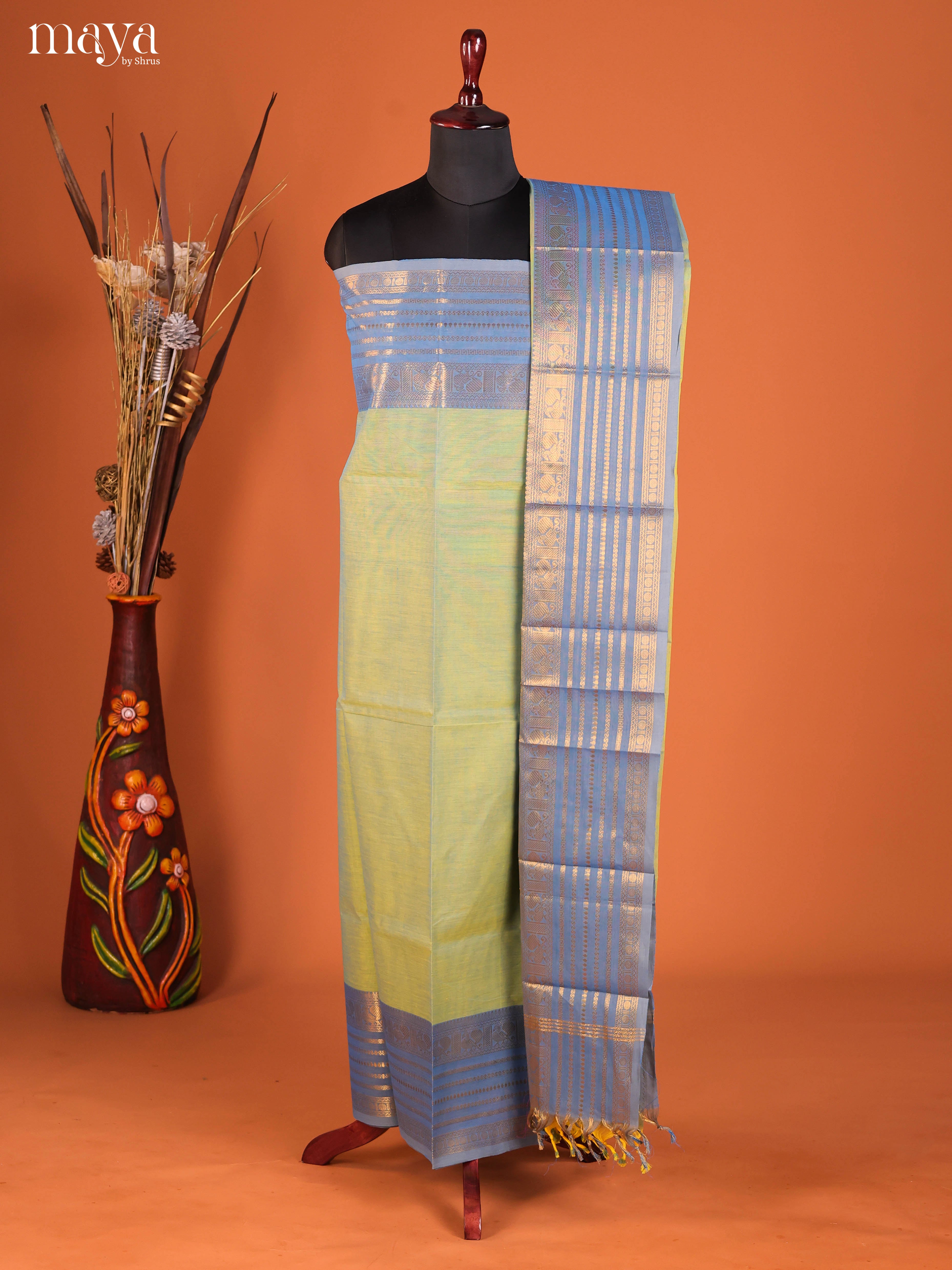 Green & Blue-chettinad top & dupatta combo