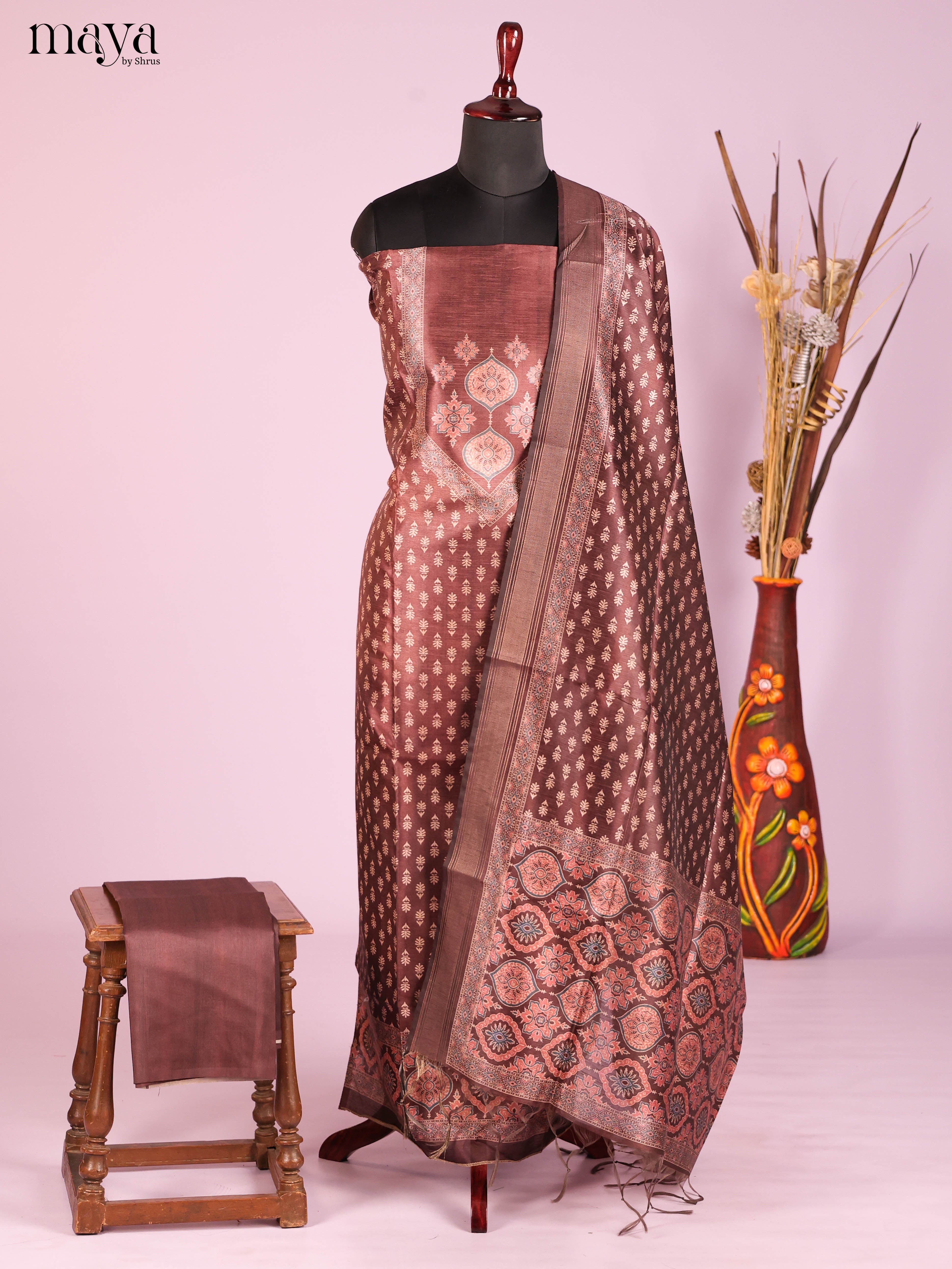 Brown -Semi Tussar Salwar Unstitch