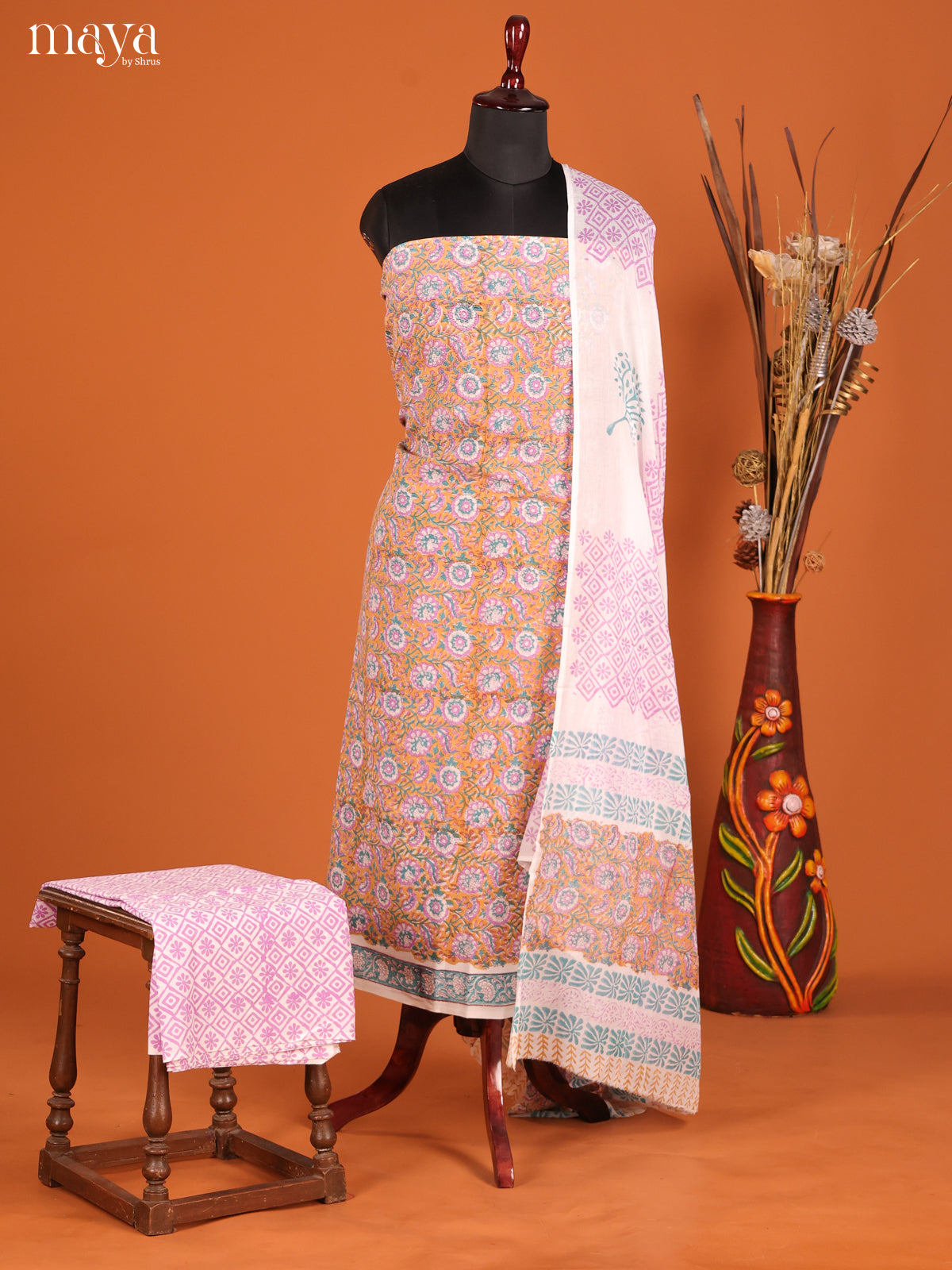 Orange & White -Cotton salwar