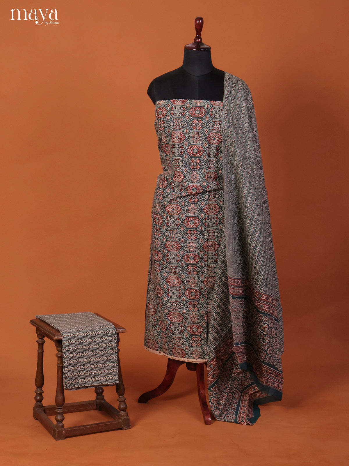 Blue & Red -Cotton salwar Unstitched