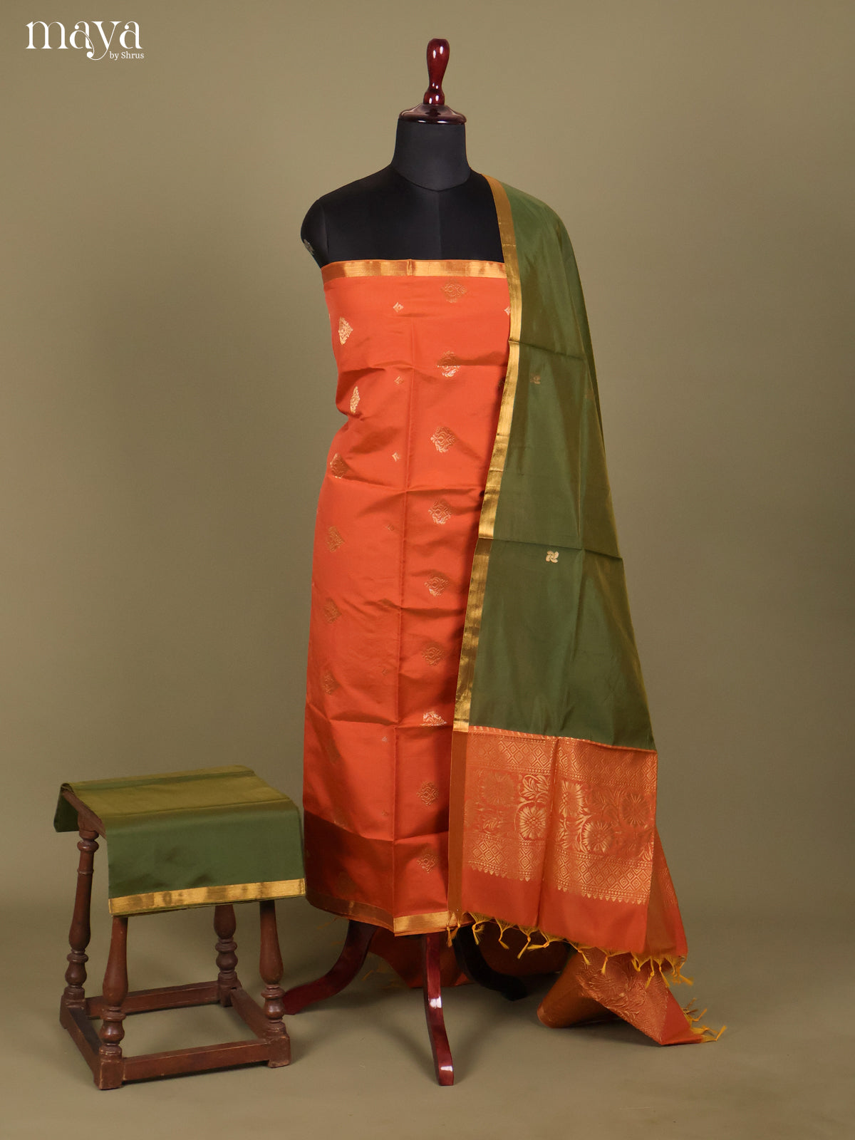 Brick & Green -semi softsilk salwar Unstitch