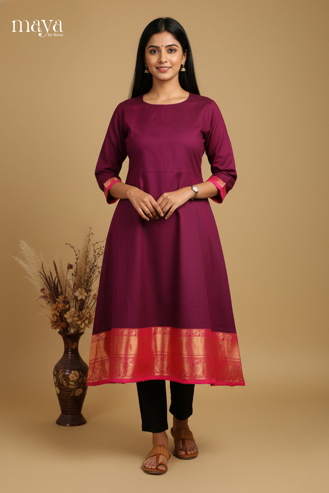 Purple & Pink - Chettinad Cotton Readymade Kurti