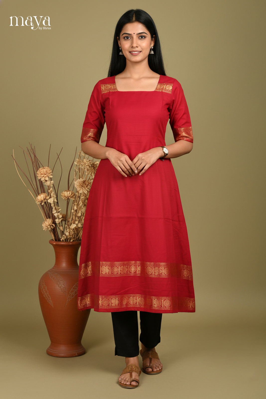 Red-Chettinad Cotton Readymade Kurti