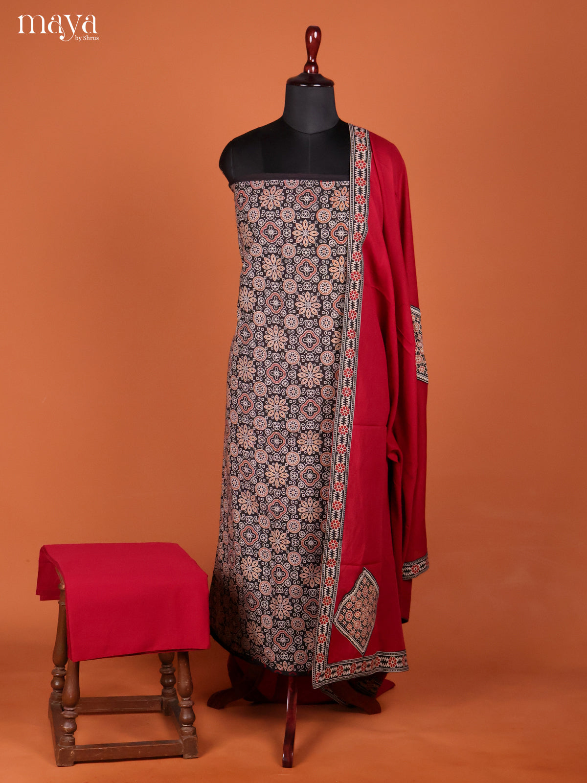 Black & Red -Ajrakh Salwar Unstitch