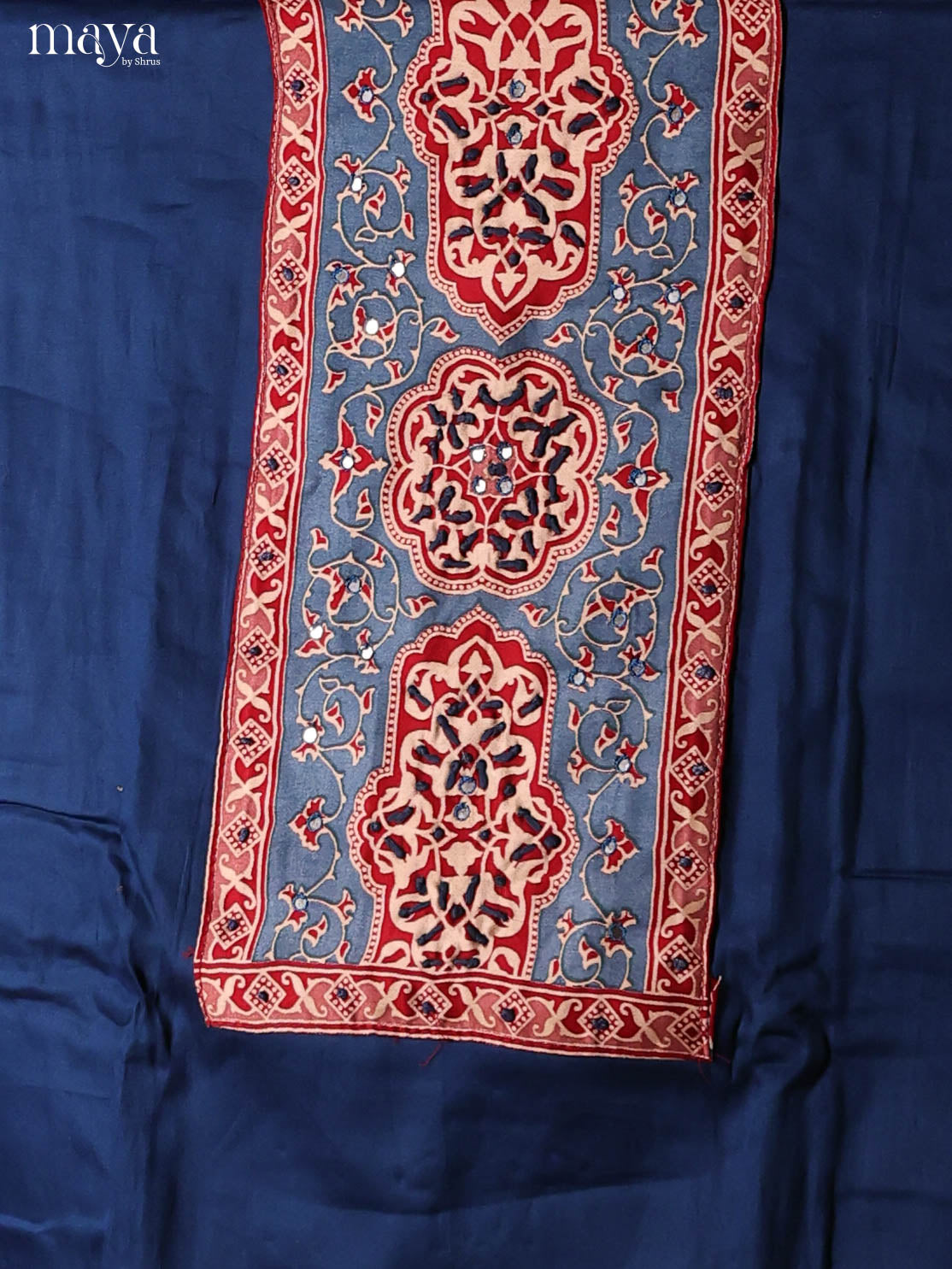 Blue & Red-Ajrakh Salwar Unstitch