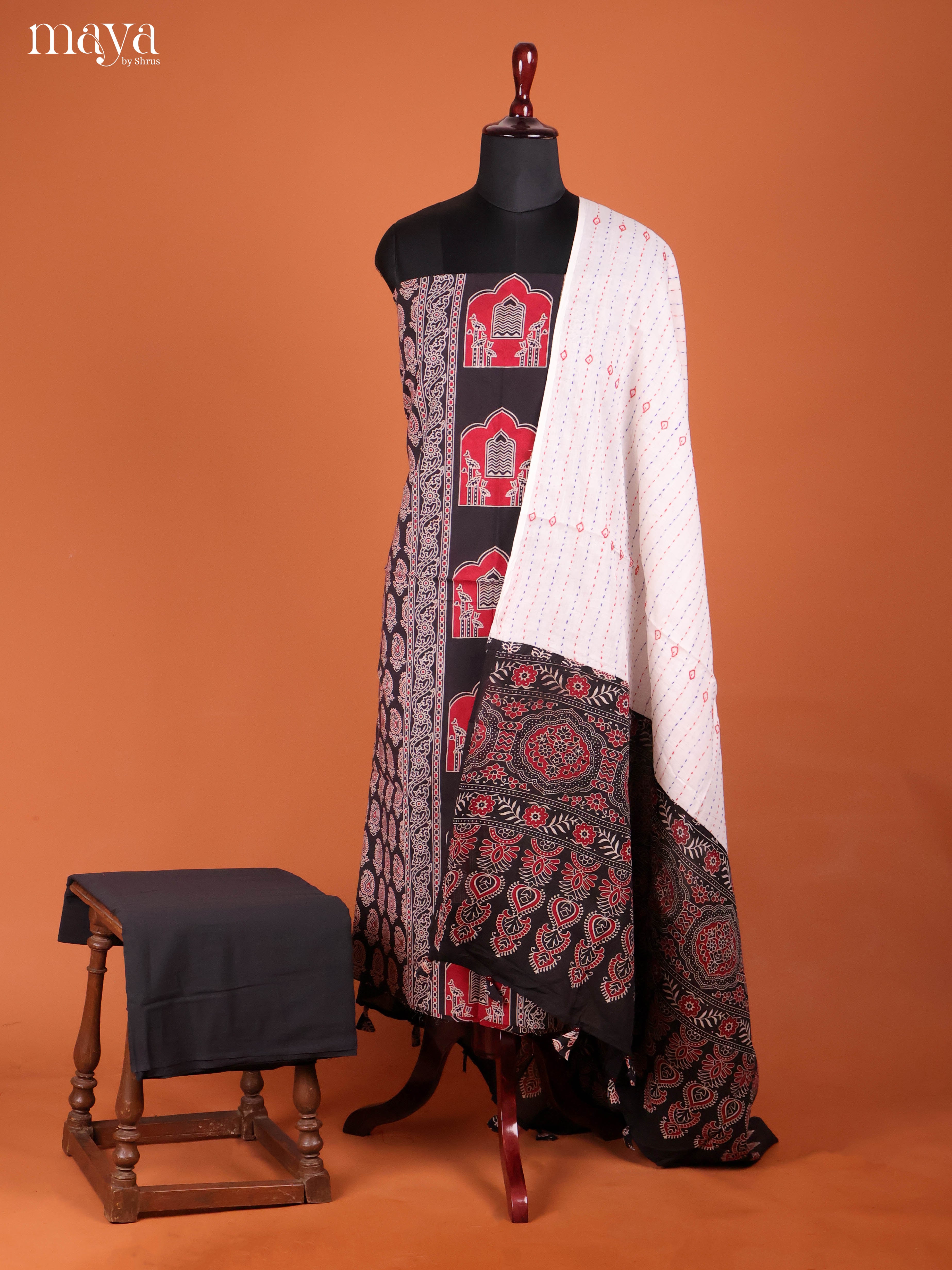 Black & Cream-Ajrakh Salwar Unstitch