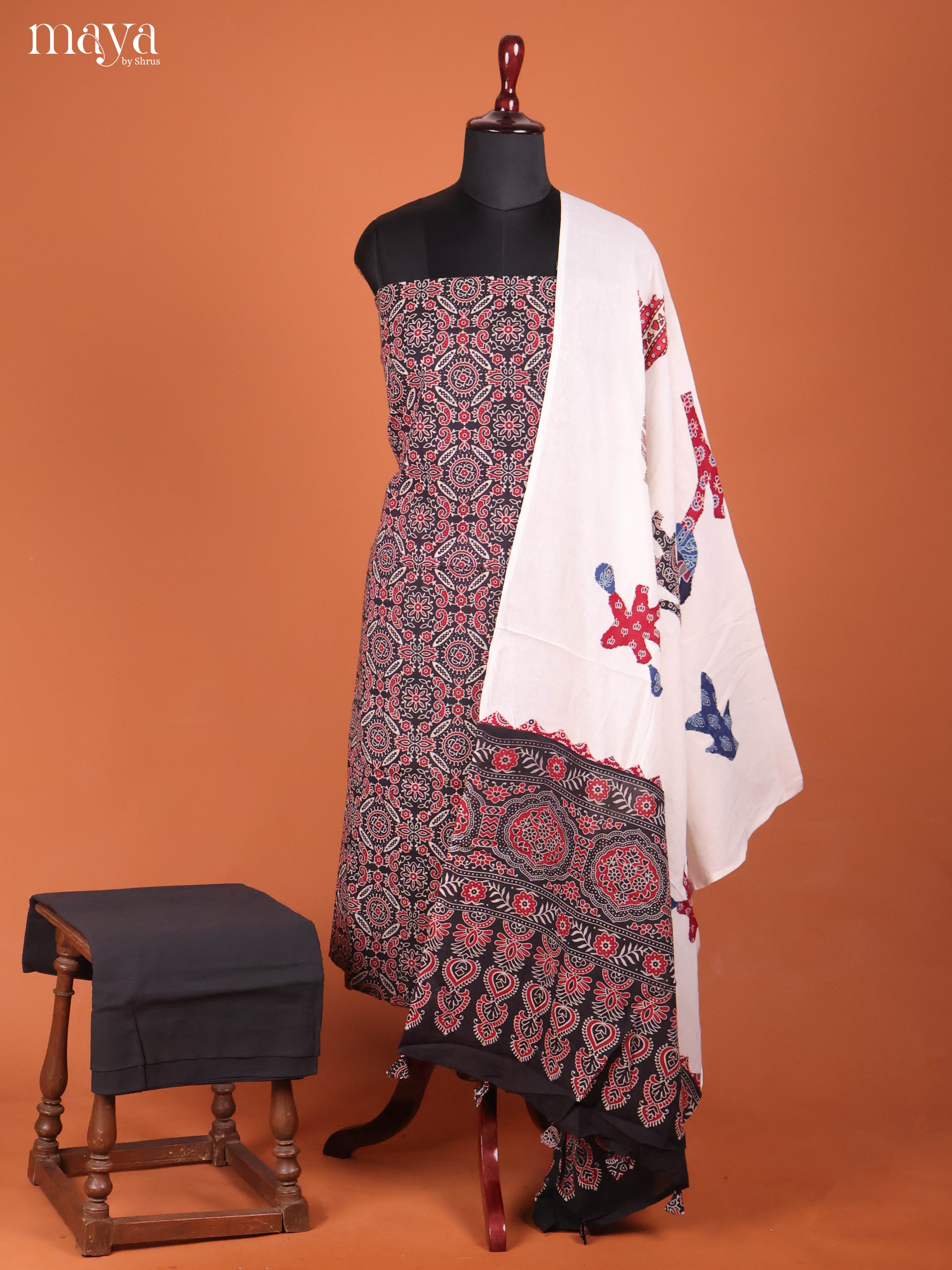 Black & Cream -Ajrakh Salwar Unstitch