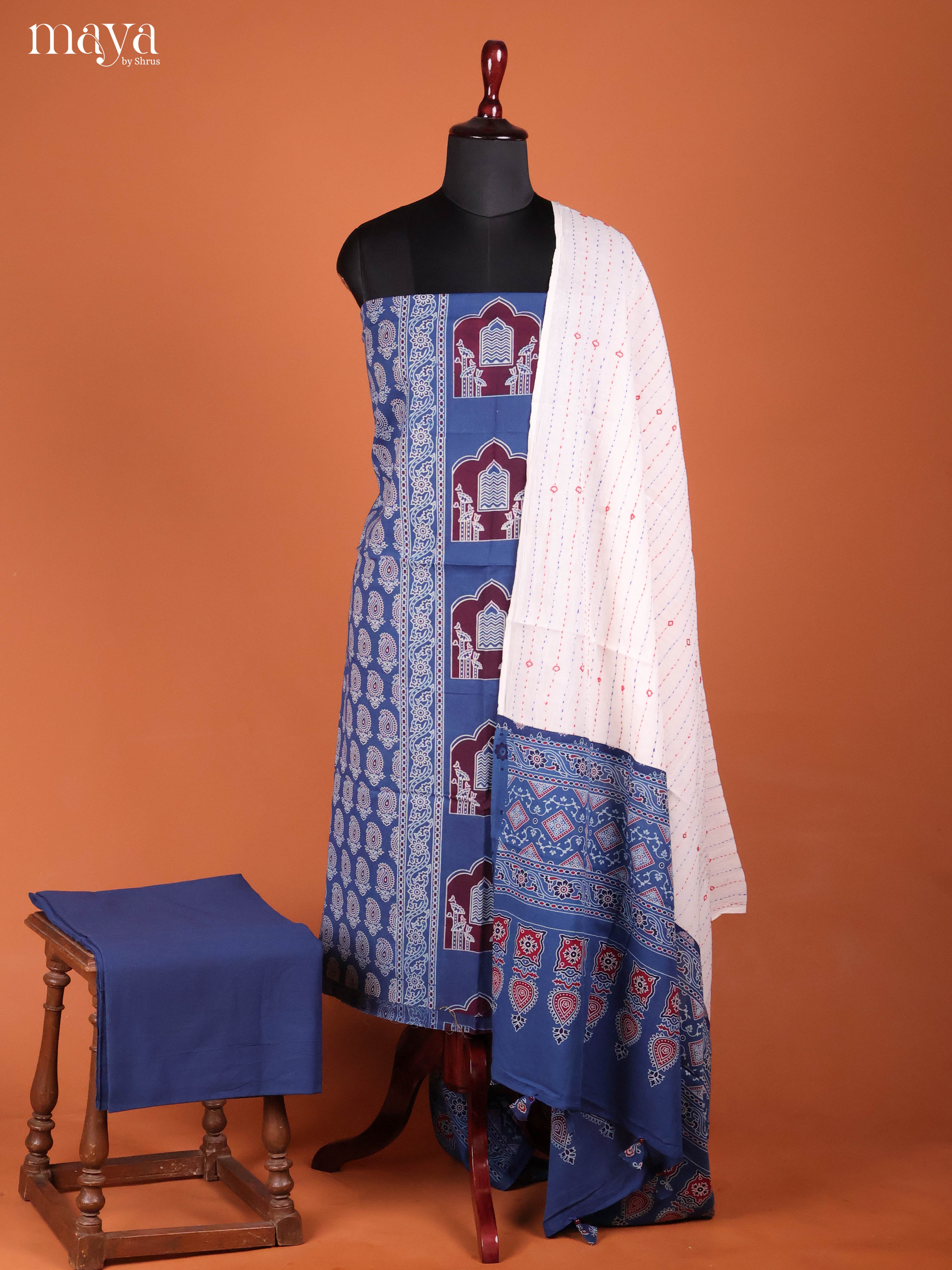 Blue & Cream -Ajrakh Salwar Unstitch