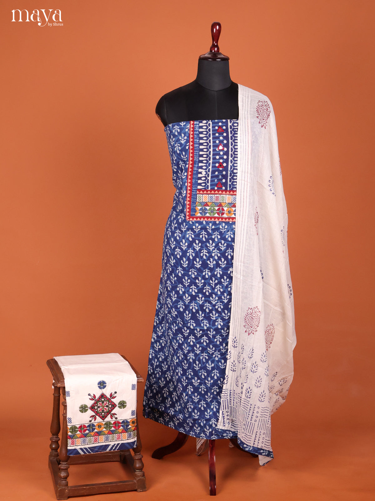 Blue & Cream -Ajrakh Salwar Unstitch