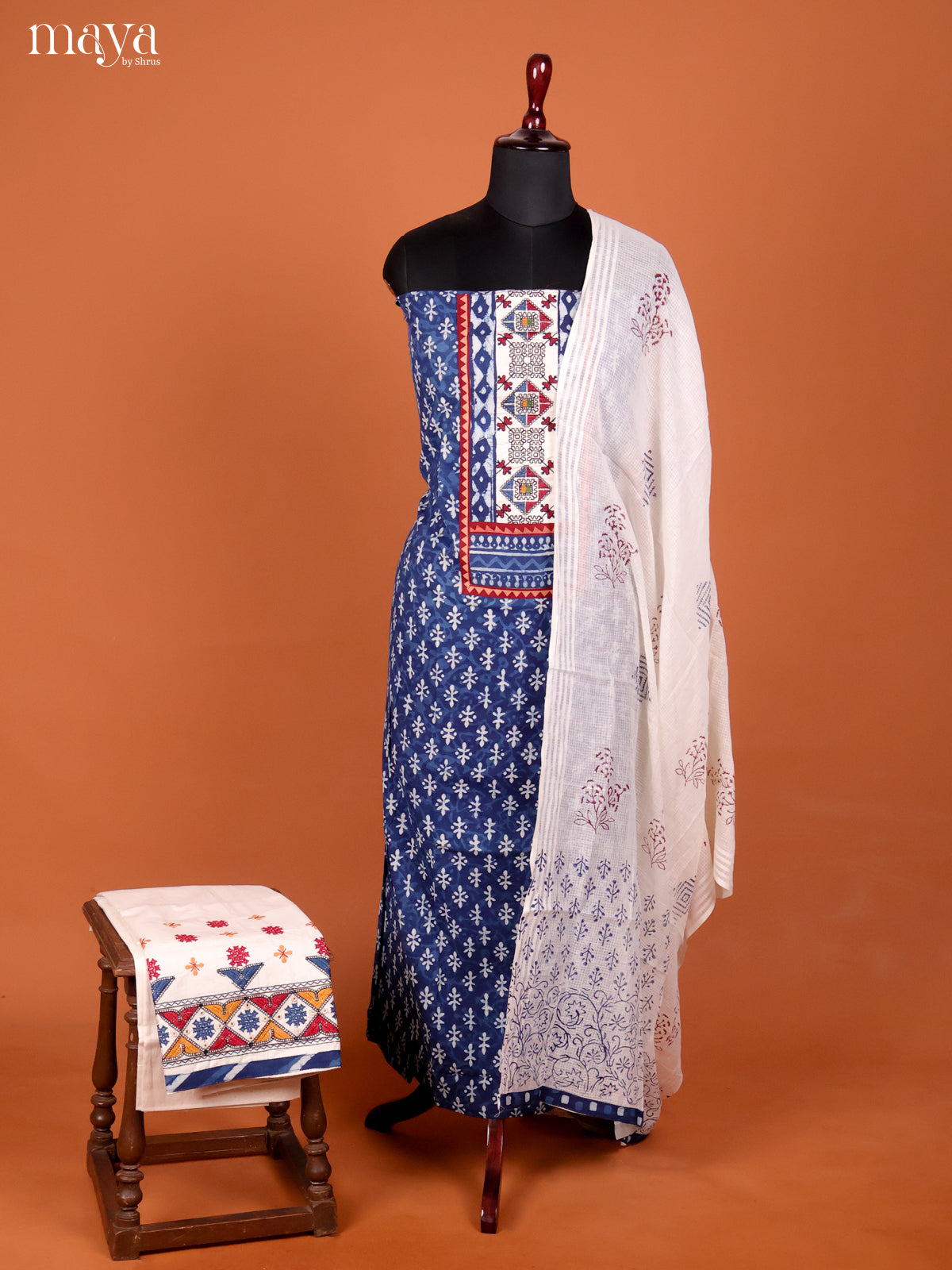 Blue & Cream -Ajrakh Salwar Unstitch