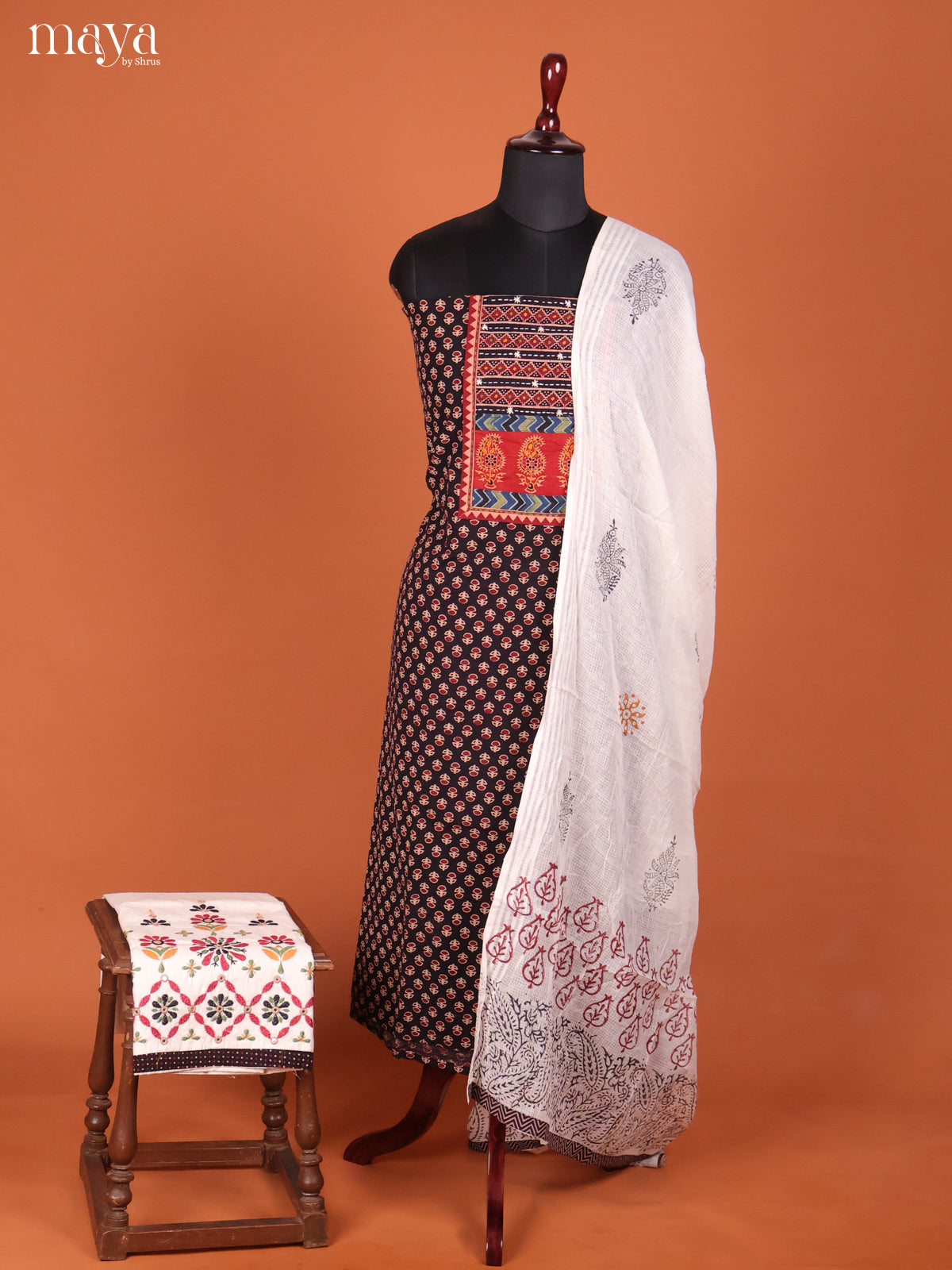 Black & Cream-Ajrakh Salwar Unstitch