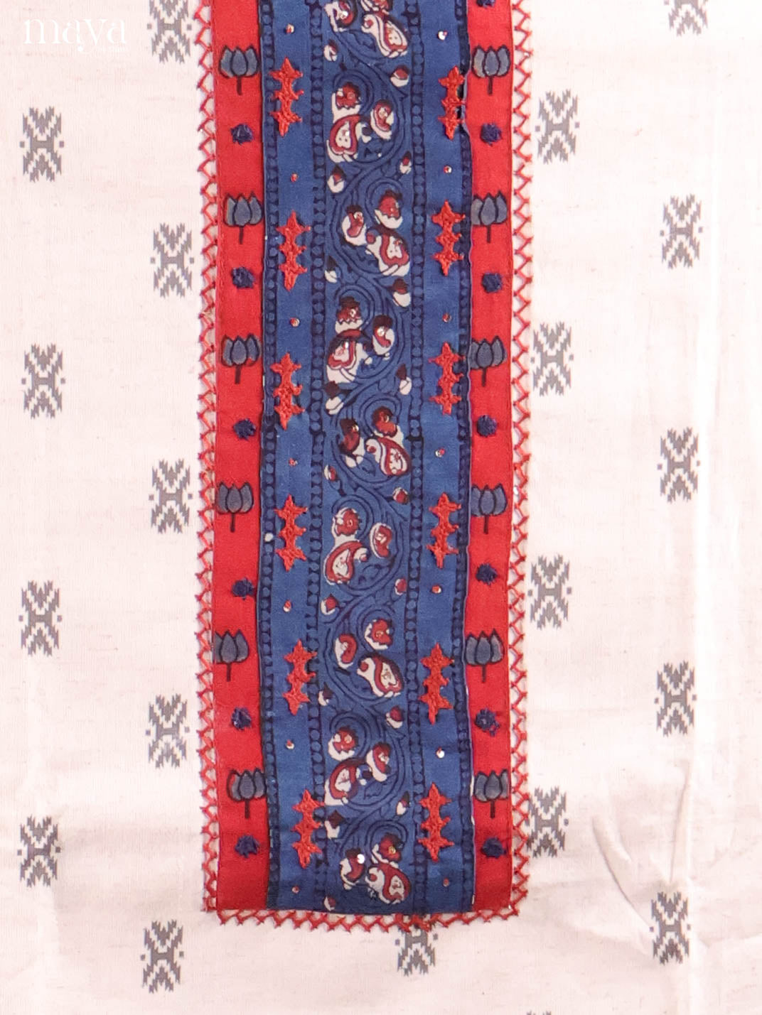 Cream & Red-Ajrakh Salwar Unstitch