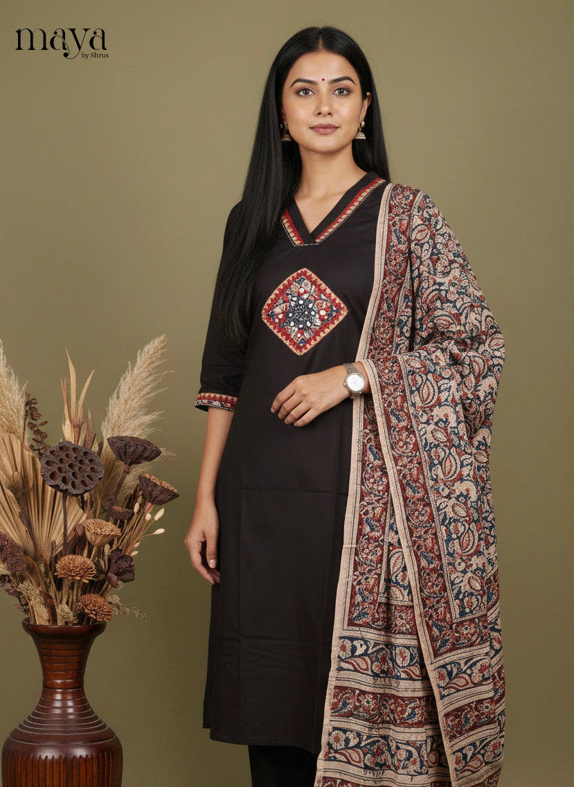 Black Ajrakh Printed Readymade 3 Piece Salwar