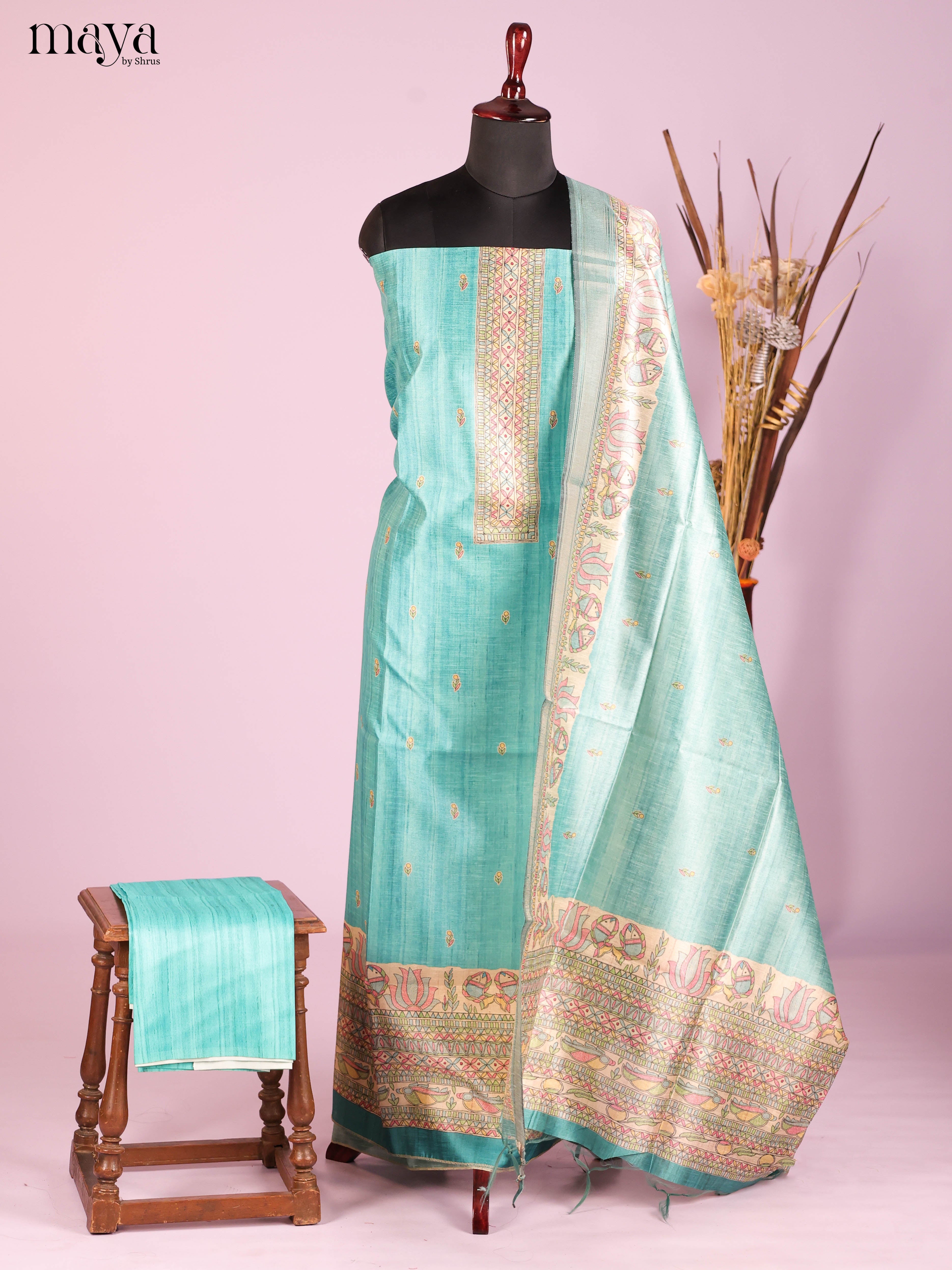 Pastel Blue-Semi Tussar Salwar Unstitch