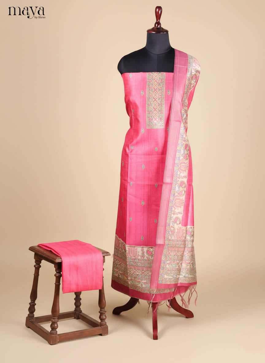 Pink -Semi Tussar Salwar Unstitch