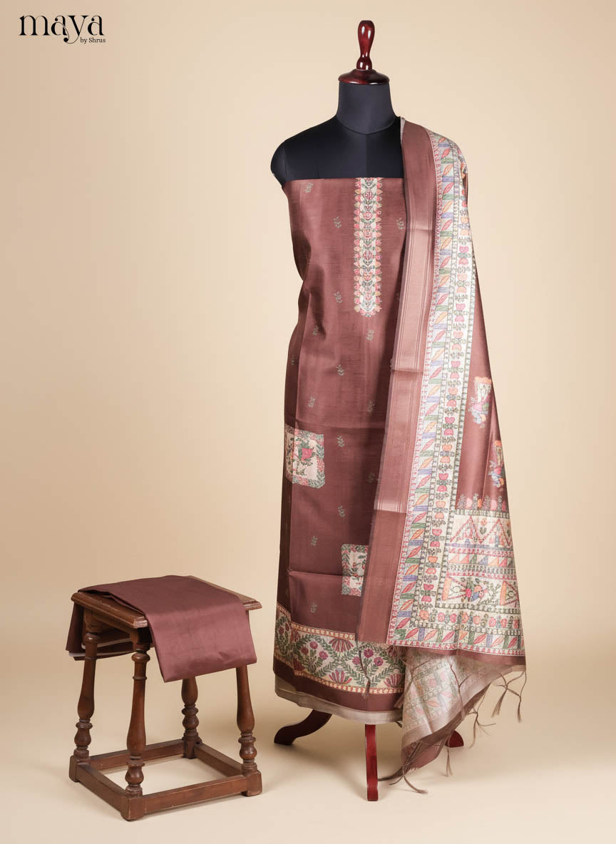 Brown -Semi Tussar Salwar Unstitch