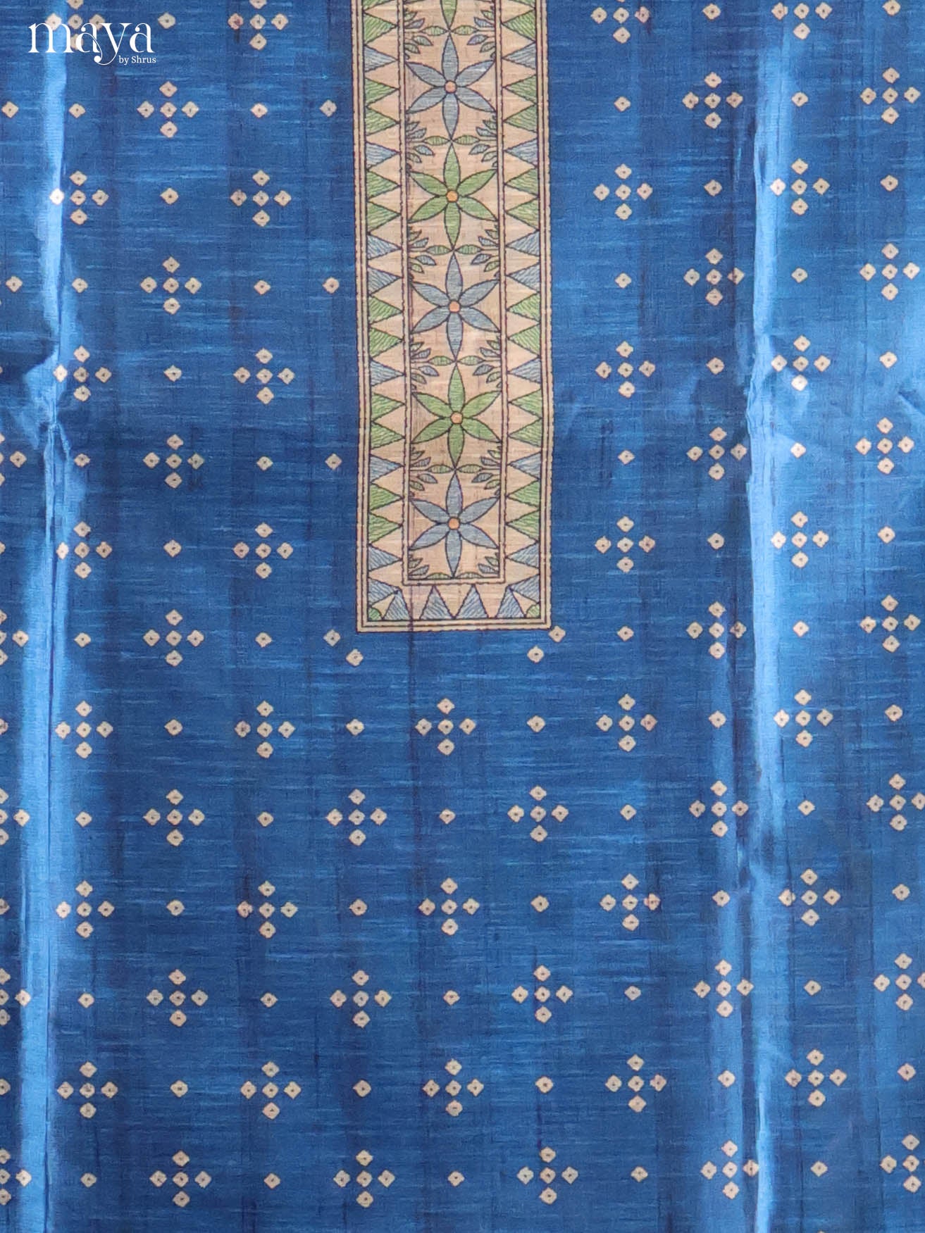 Blue & Cream-Semi Tussar Salwar Unstitch