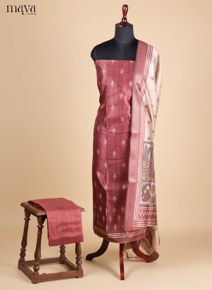 Maroon -Semi Tussar Salwar Unstitch
