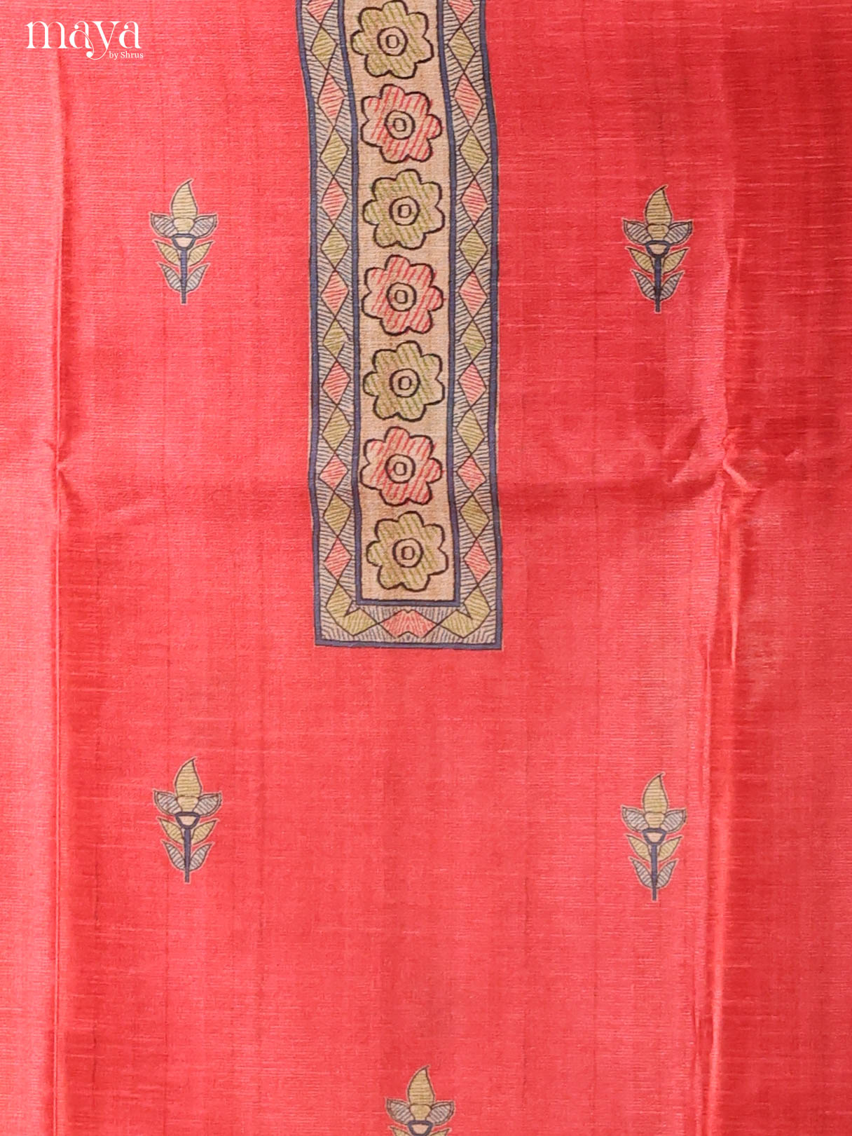 Red -Semi Tussar Salwar Unstitch