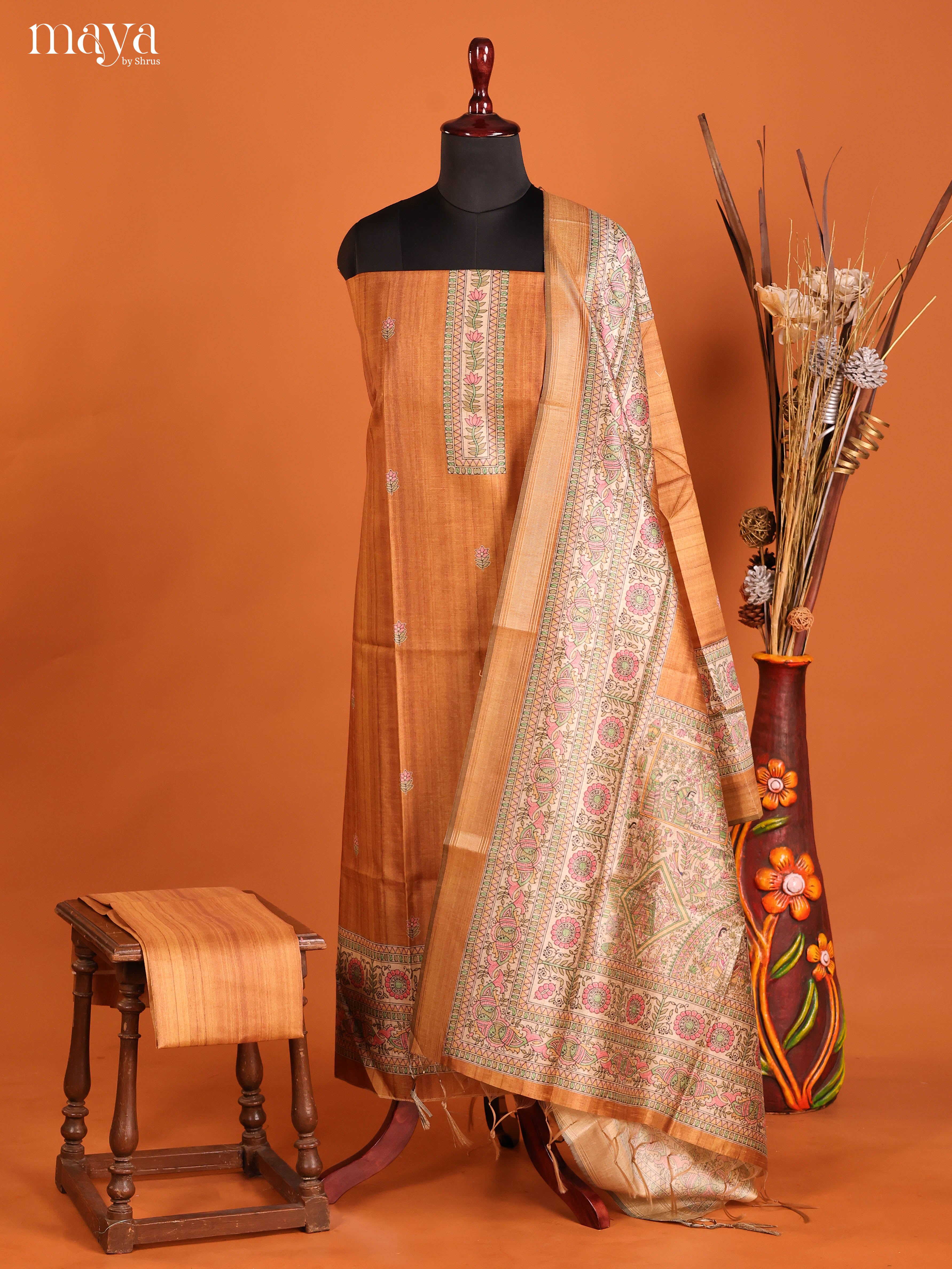 Brick -Semi Tussar Salwar Unstitch