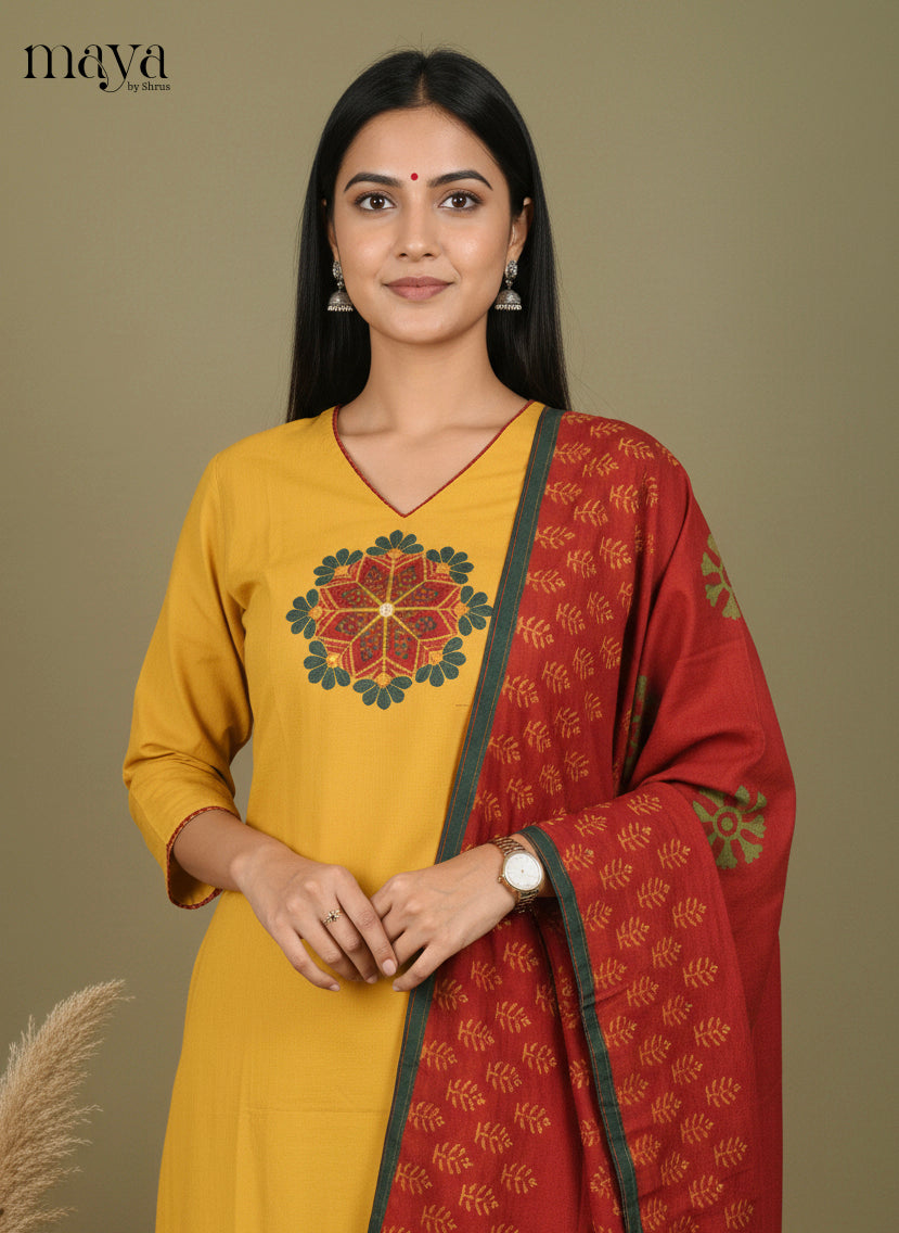 Mustard & Red -Readymade 3 Piece