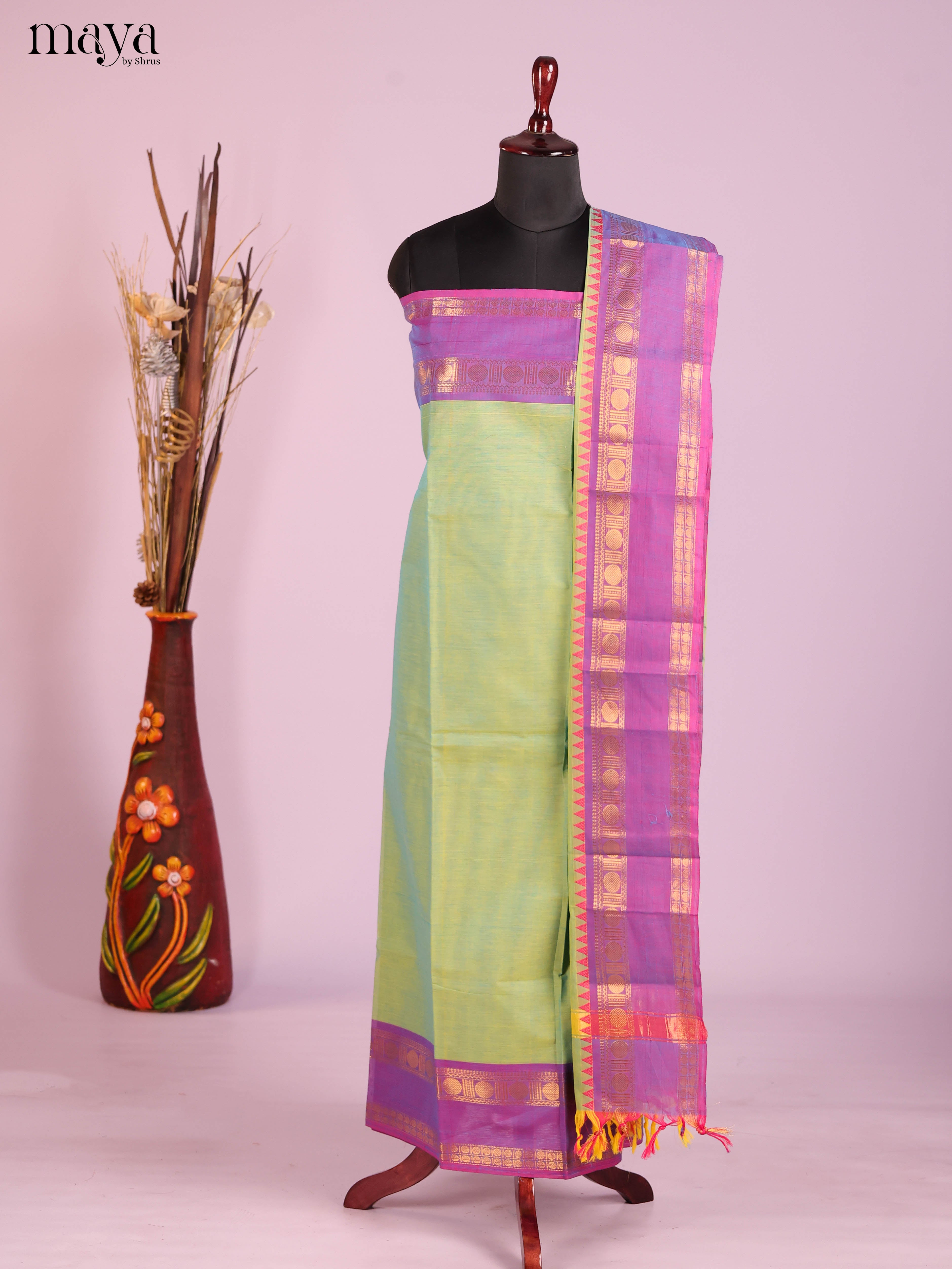 Green & Purple-chettinad top & dupatta combo