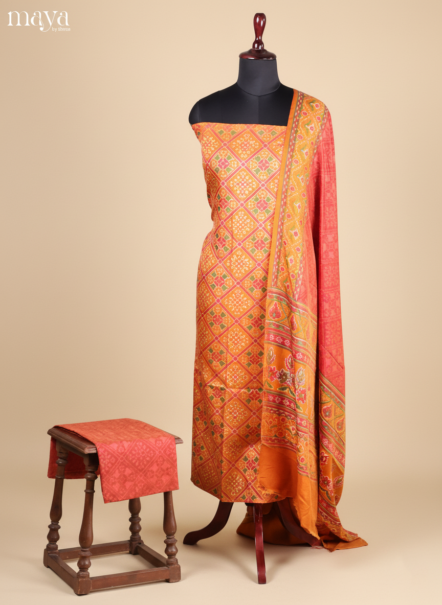 Mustard & Brick-Semi patola salwar unstitch