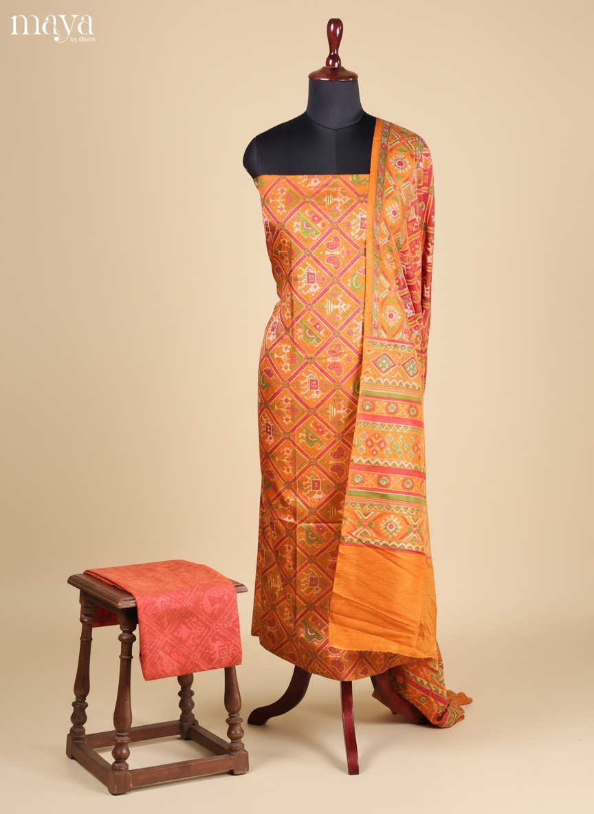 Mustard & Brick-Semi patola salwar unstitch
