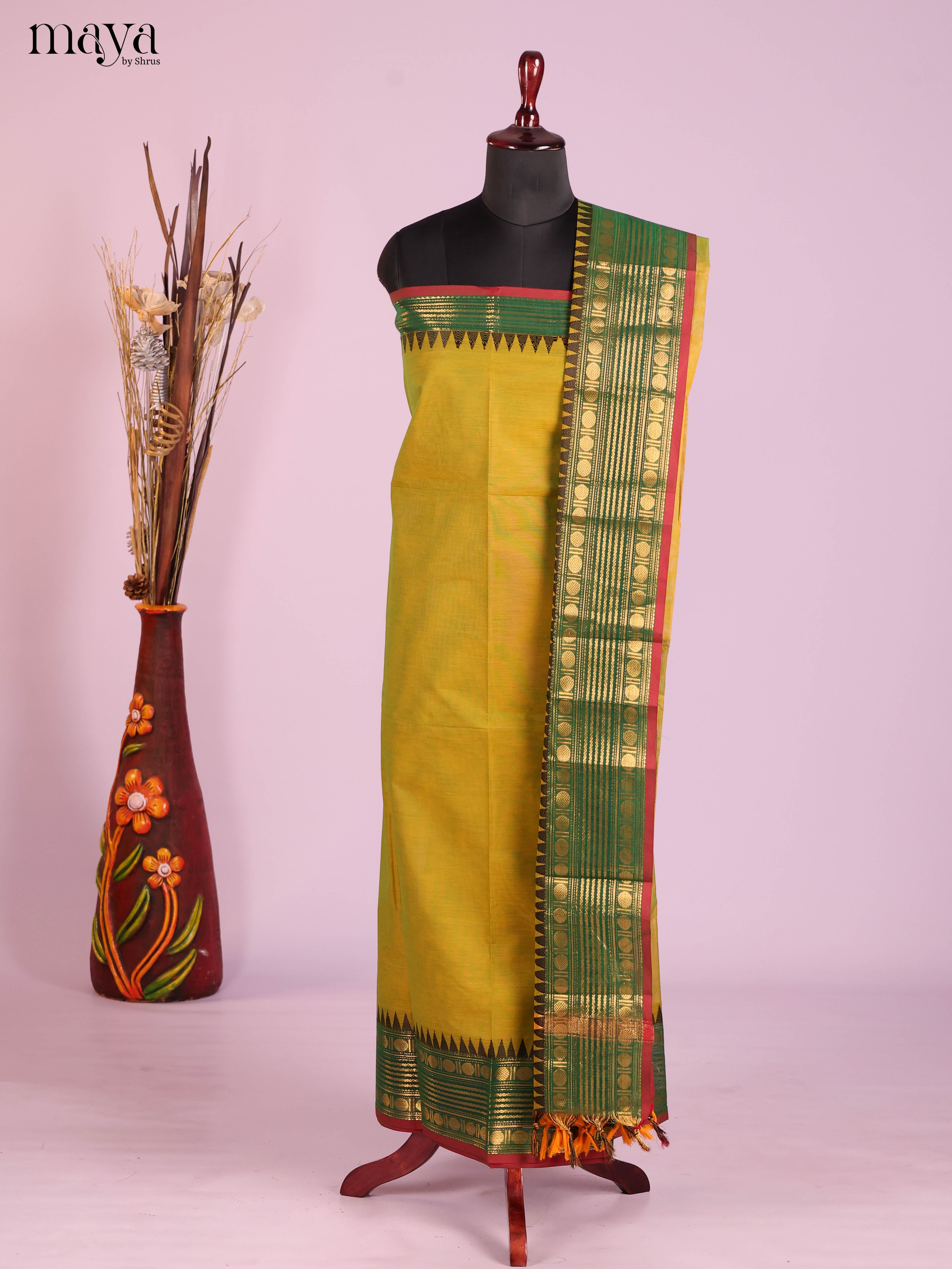 Mustardy Green & Green-chettinad top & dupatta combo