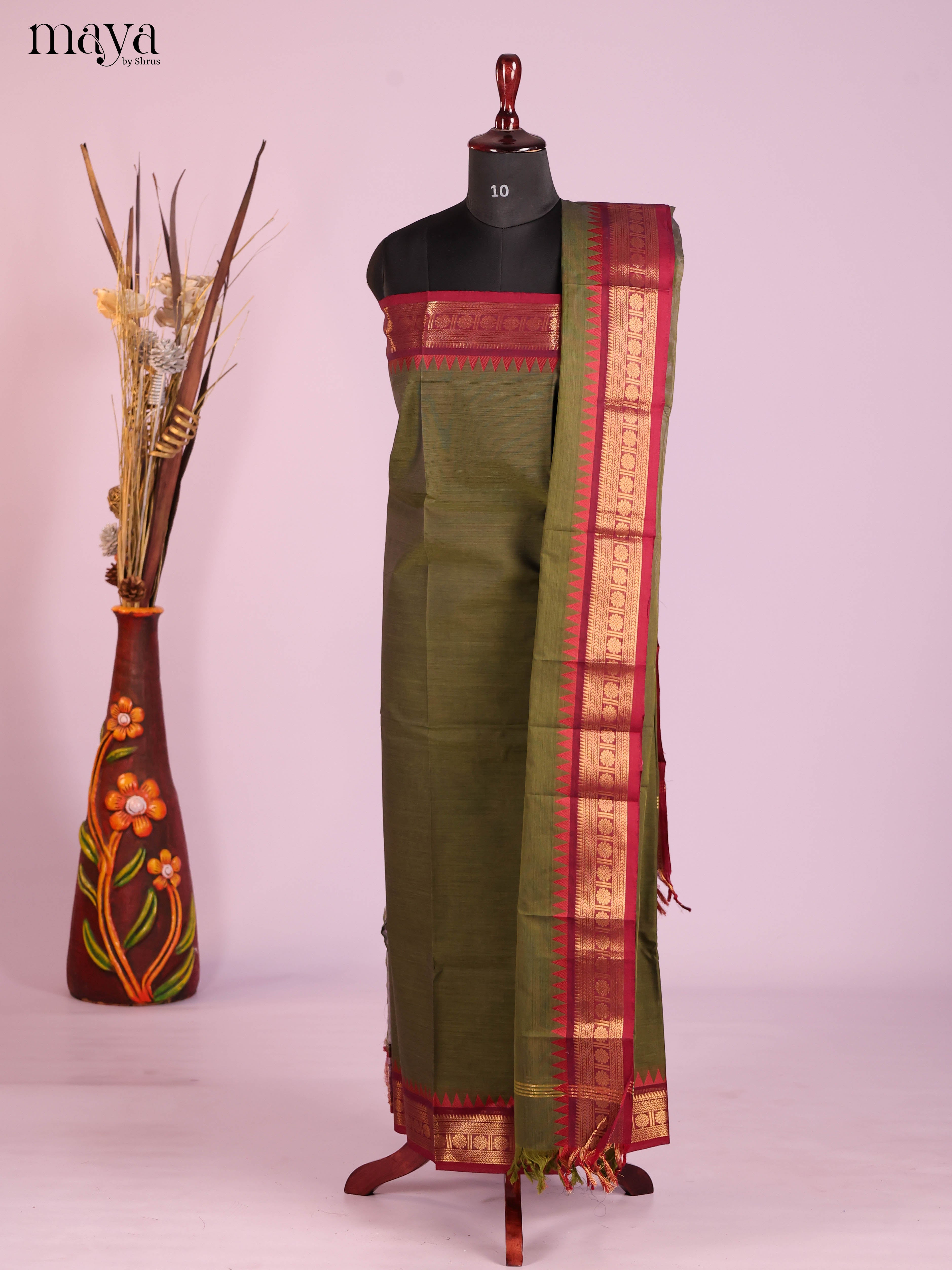 Green & Maroon-chettinad top & dupatta combo