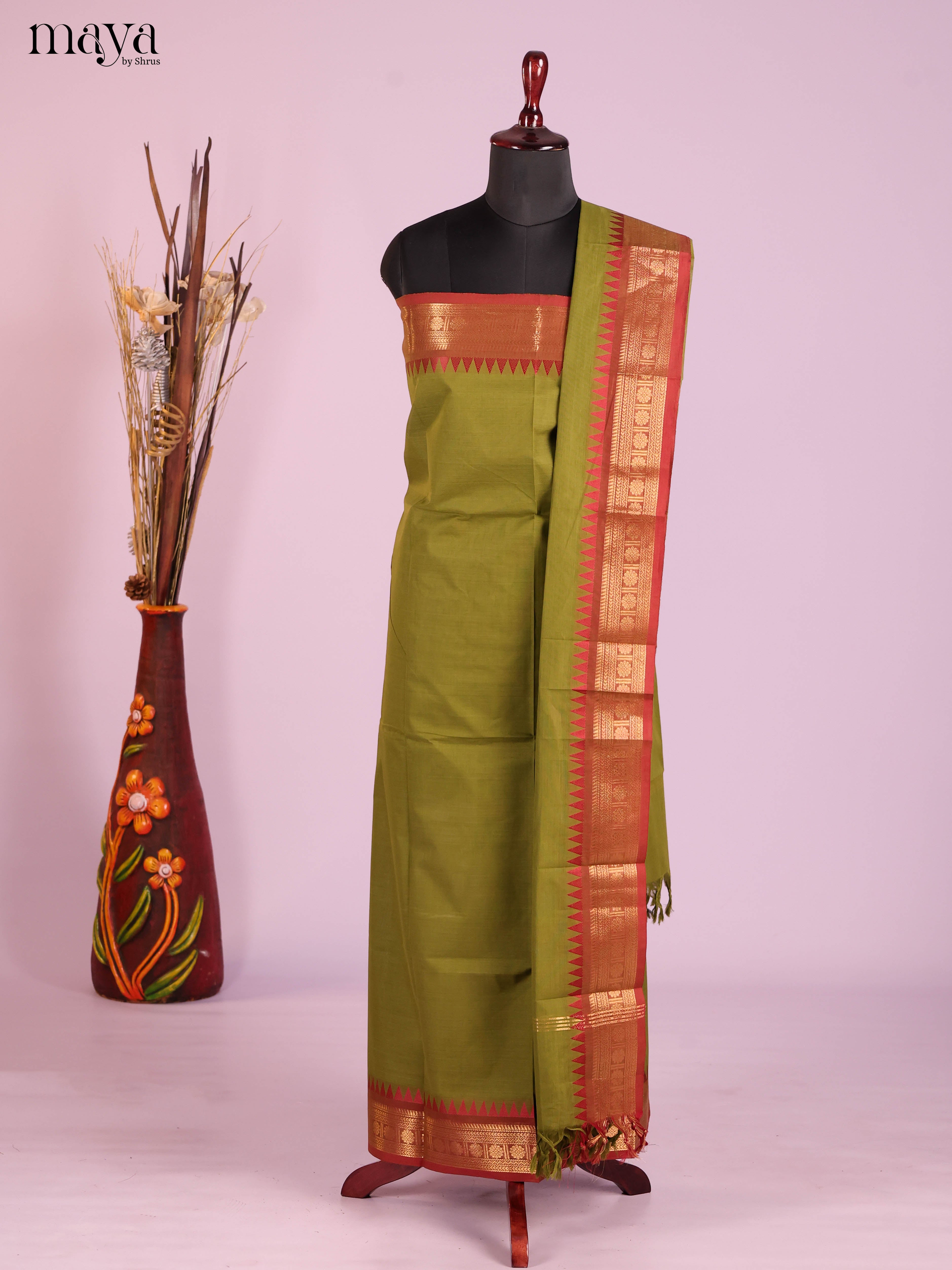 Green & Brown-chettinad top & dupatta combo