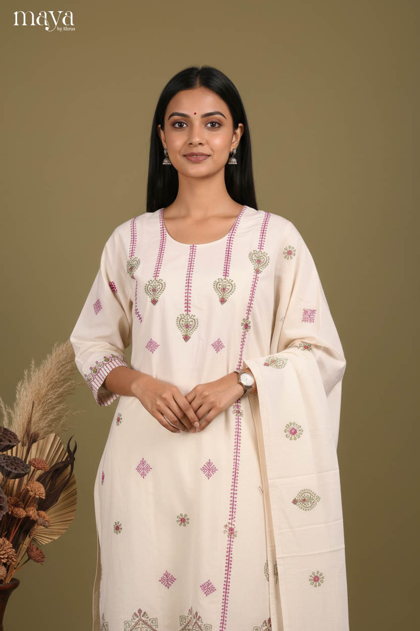 Cream -Readymade 3 Piece