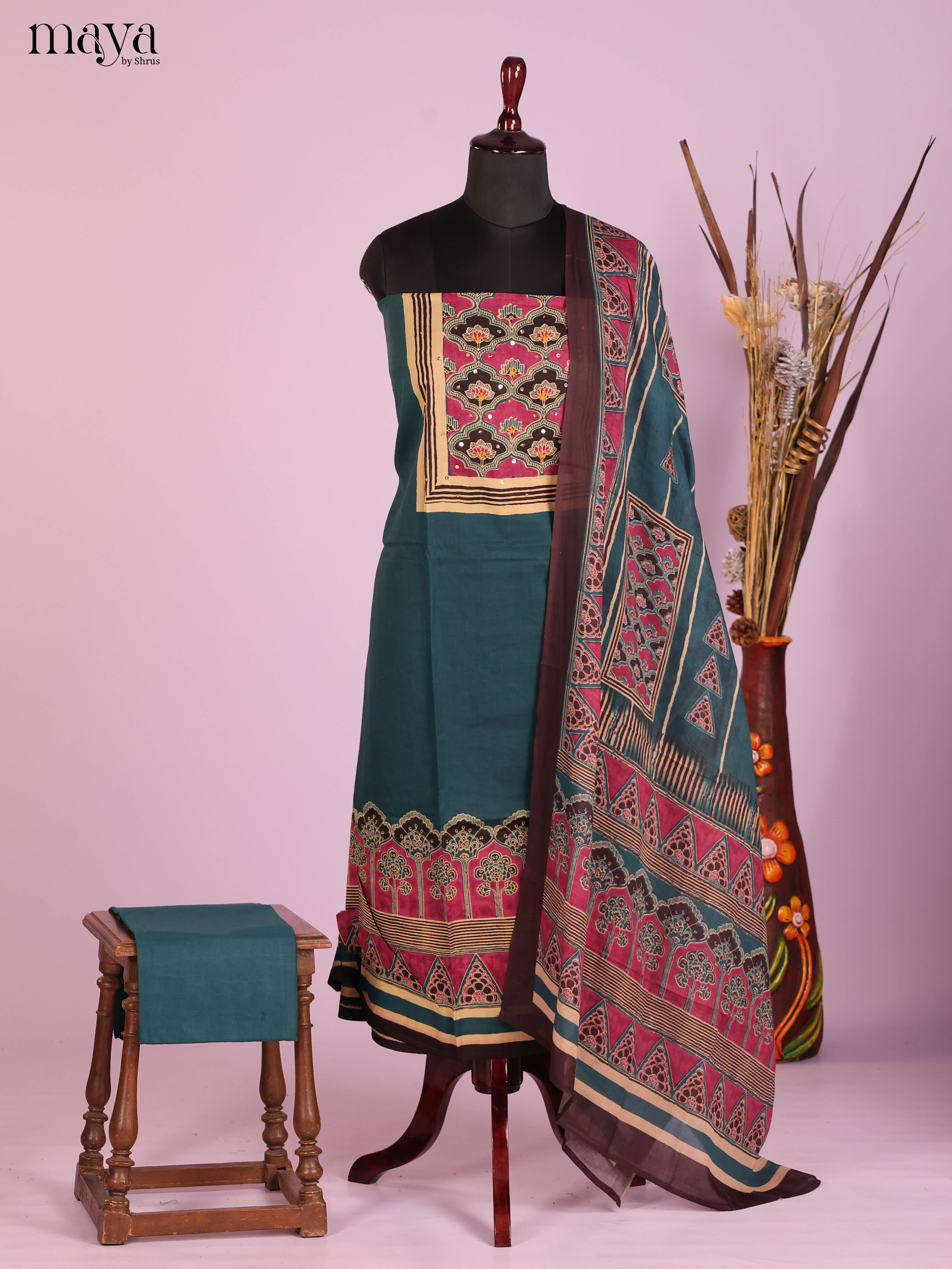 Green -Ajrakh Salwar Unstitch