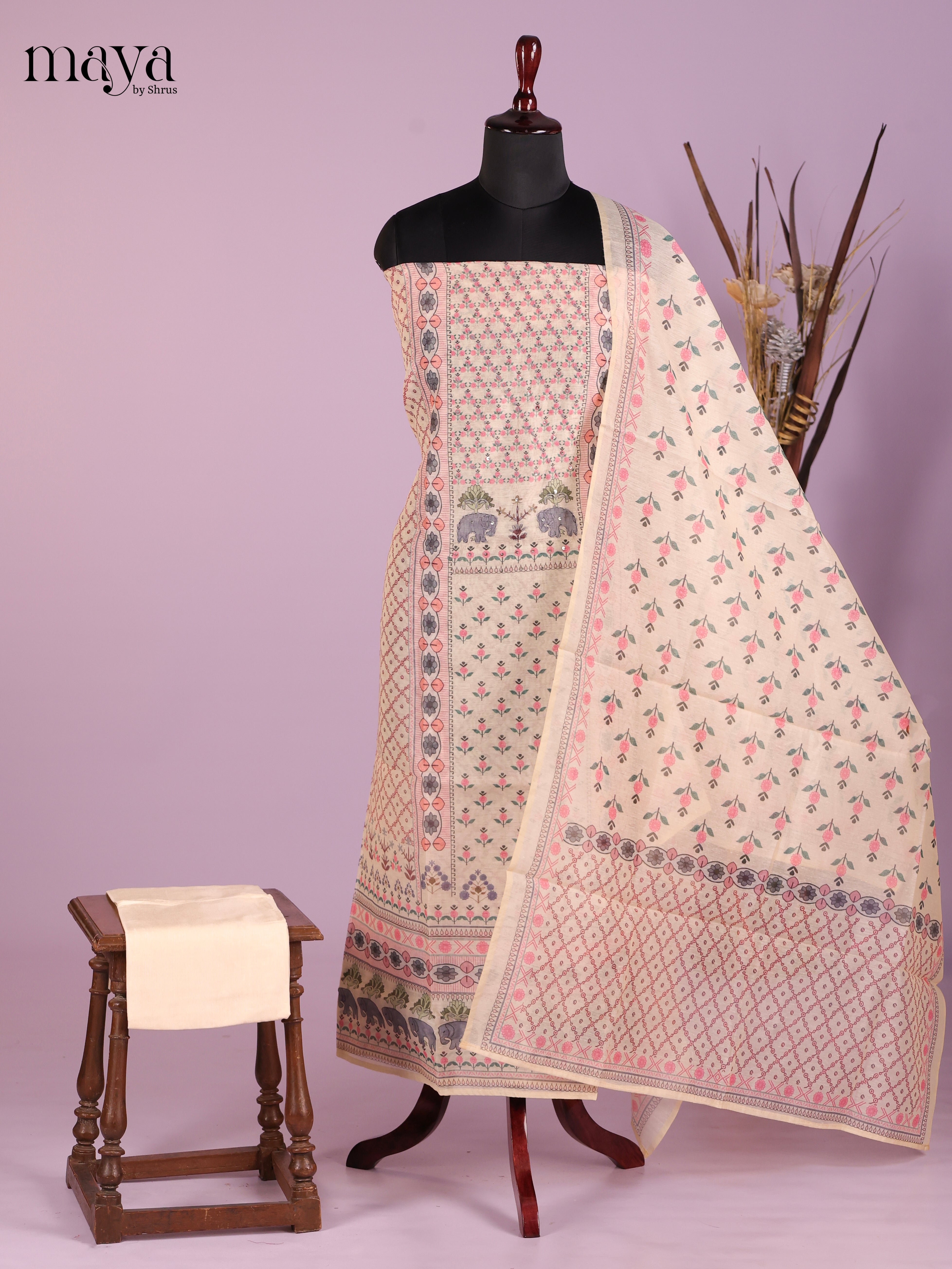 Cream-Chanderi salwar Unstitch