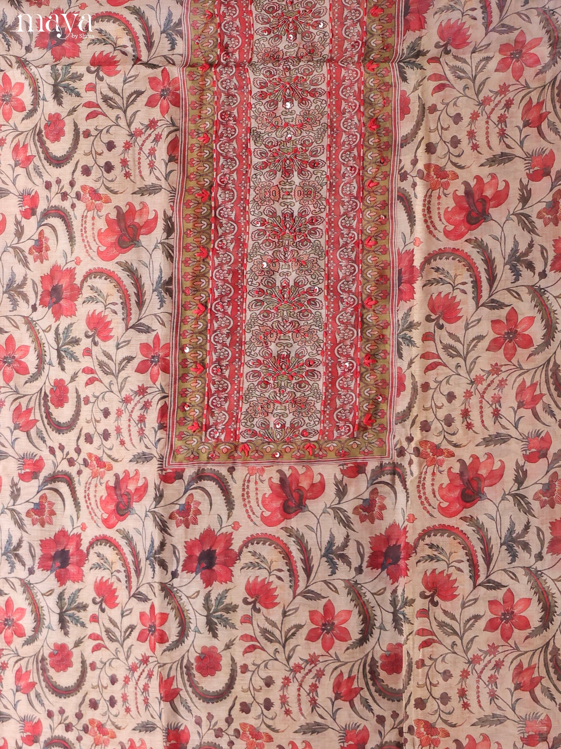 Cream & Green-Chanderi salwar Unstitch