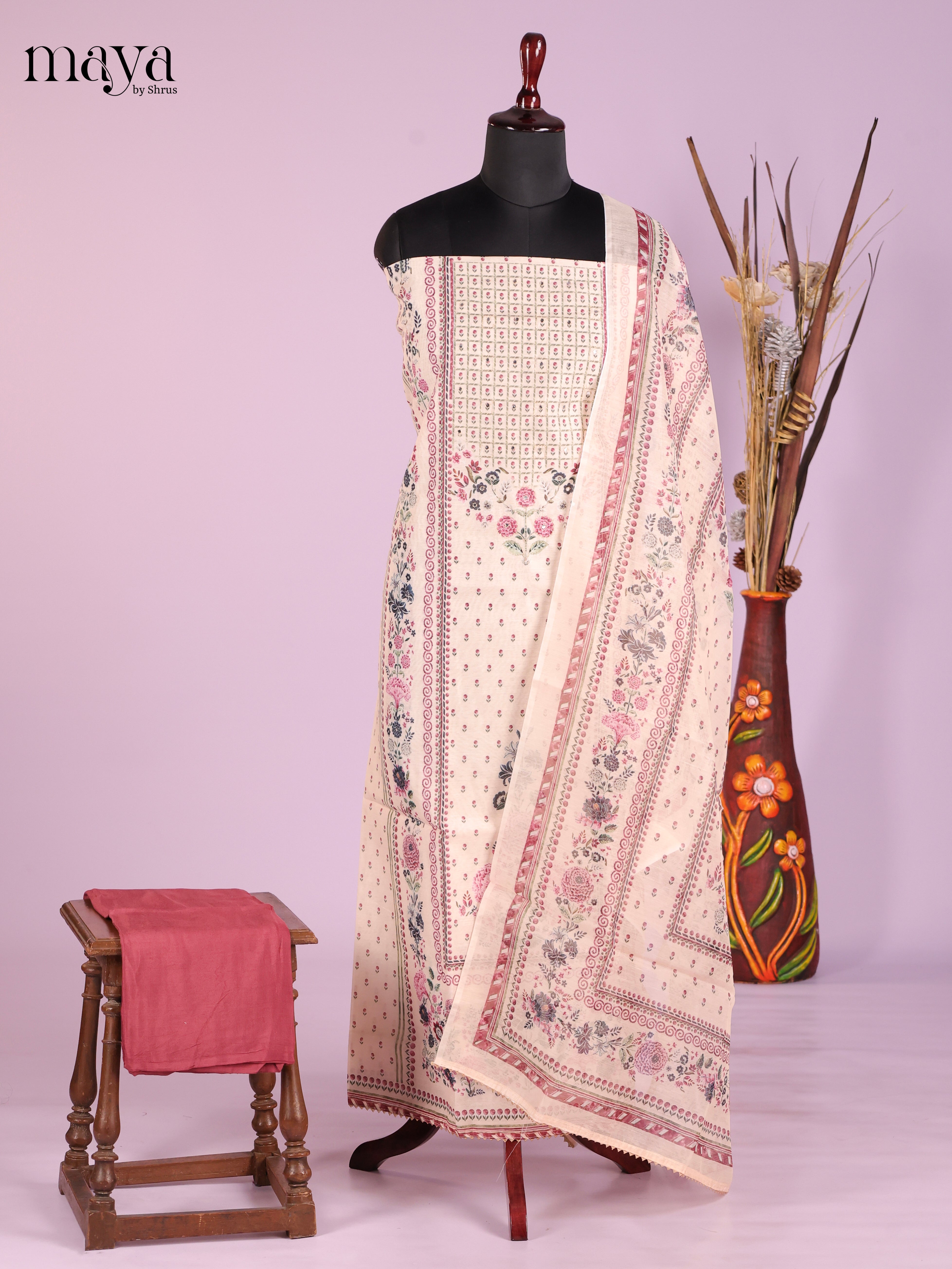 Cream & Brick -Chanderi salwar Unstitch