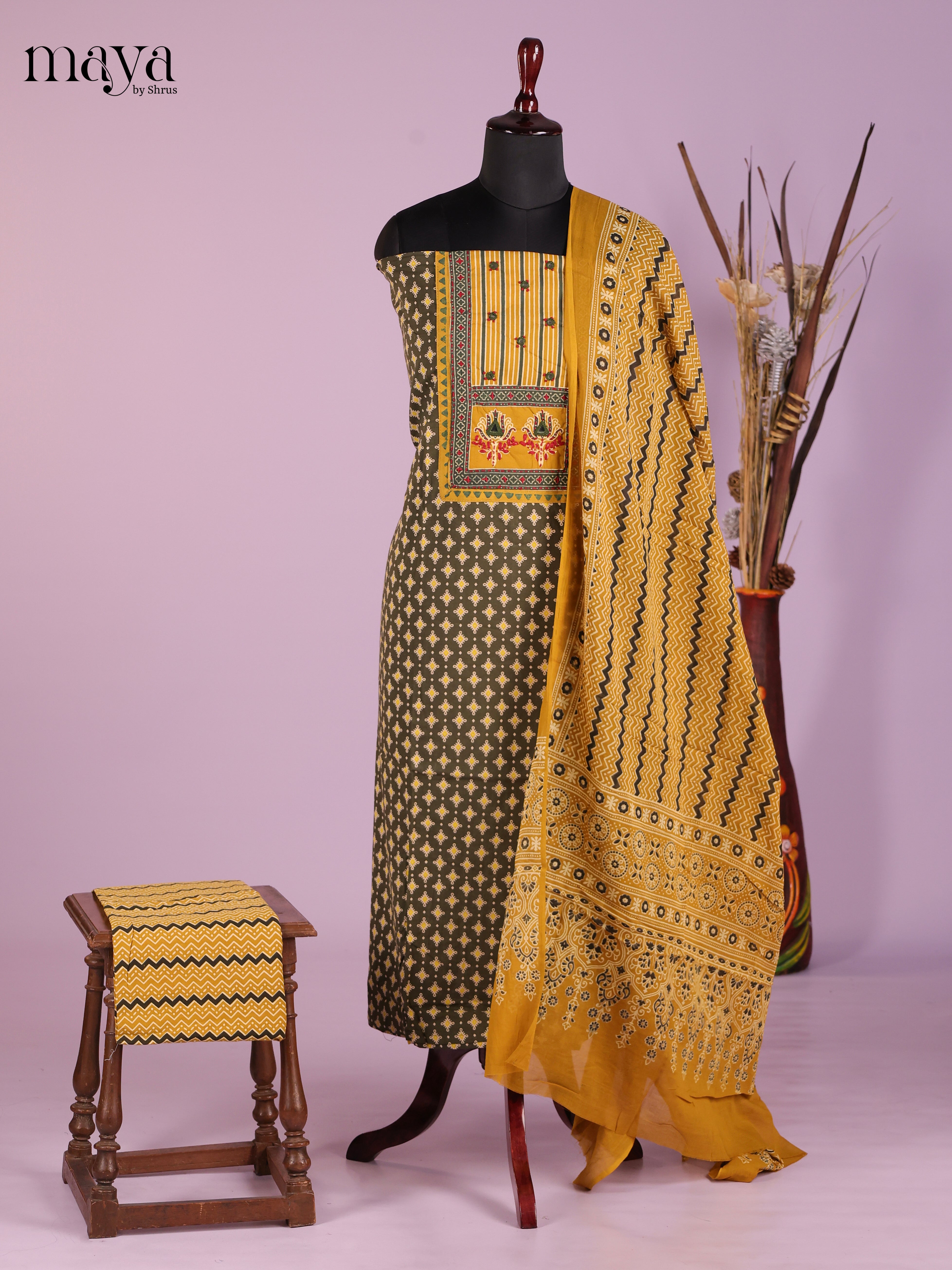 Green & Mustard -Ajrakh Salwar Unstitch