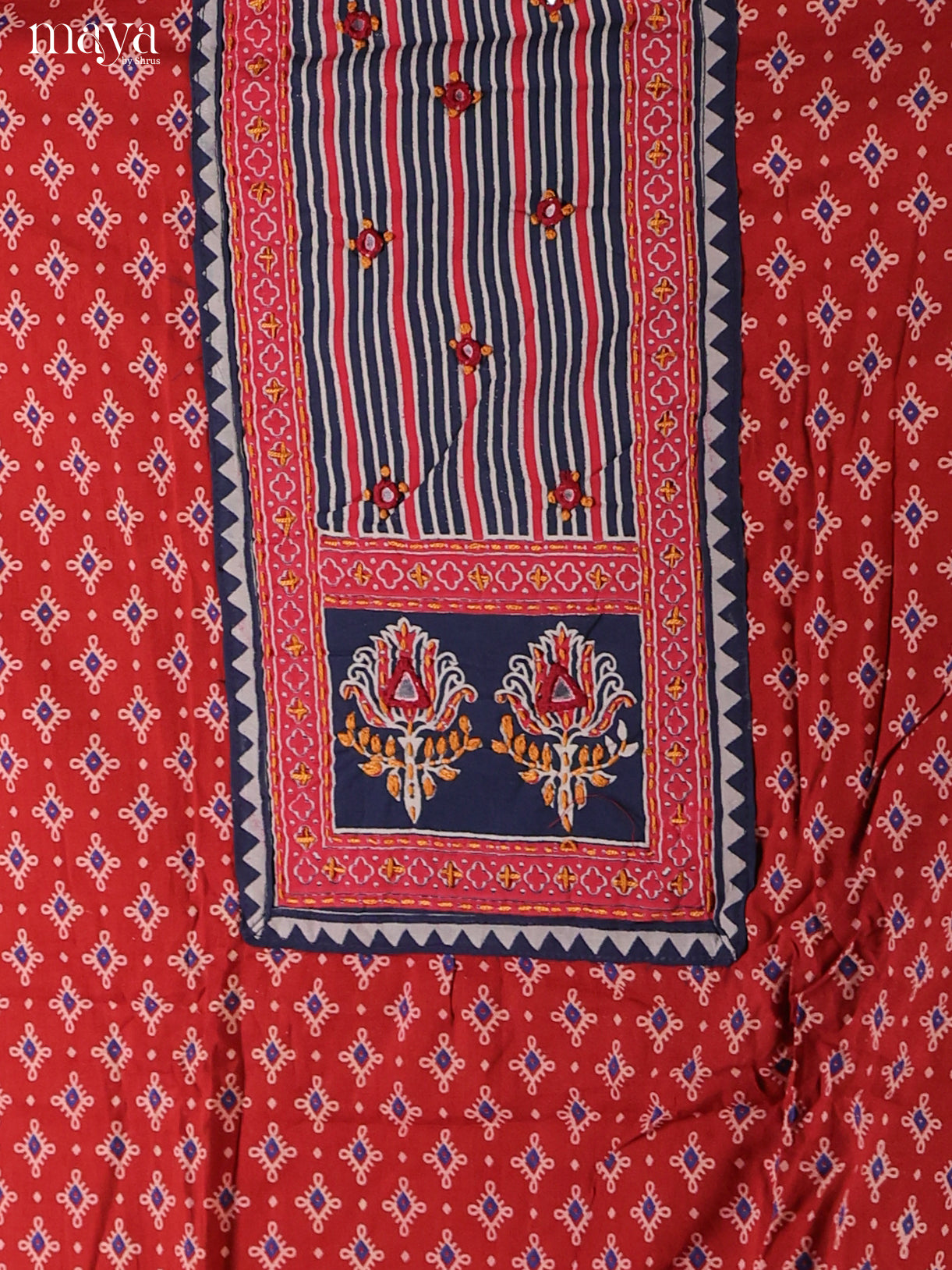 Red & Blue -Ajrakh Salwar Unstitch