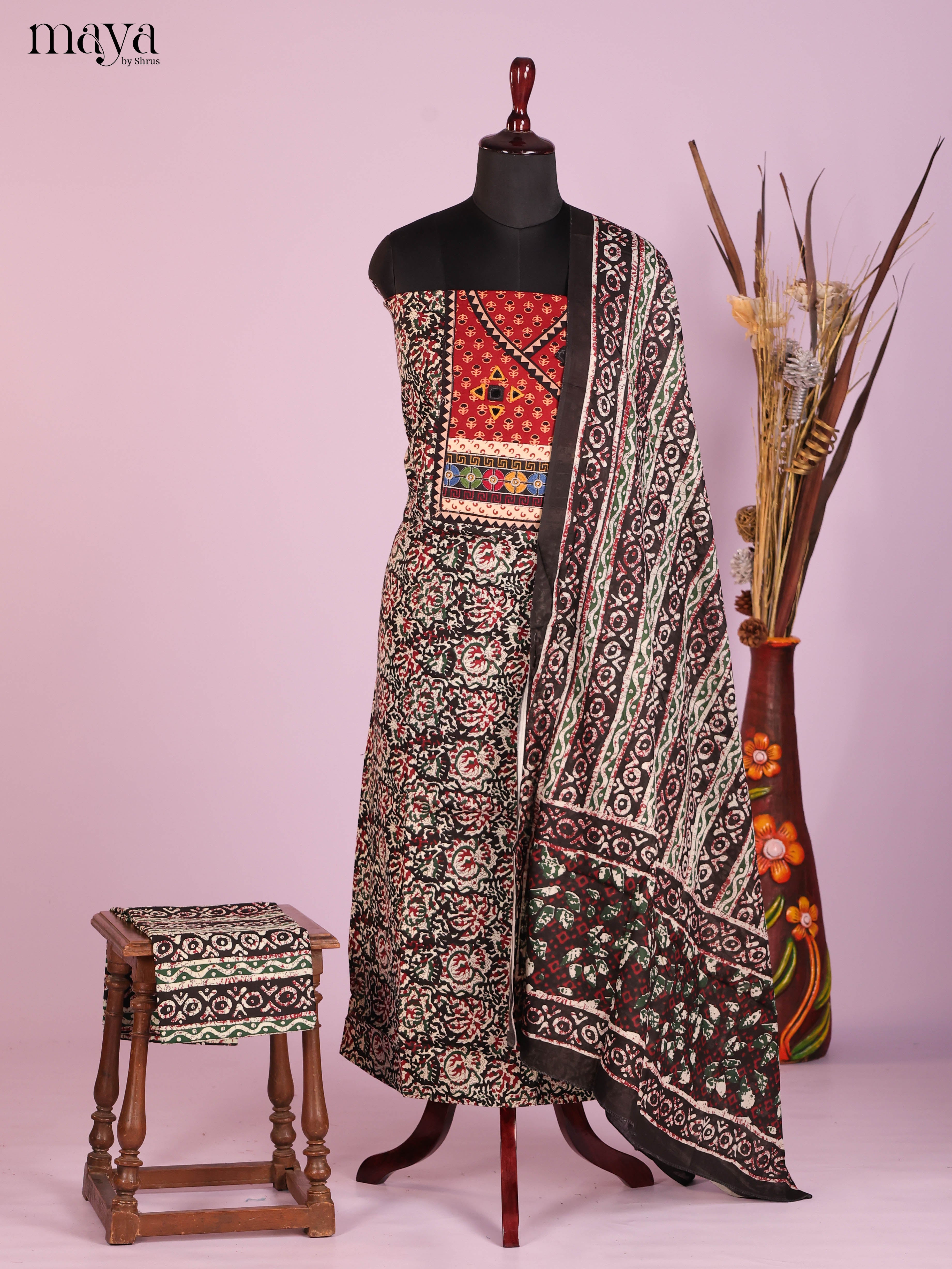Black & Red -Ajrakh Salwar Unstitch