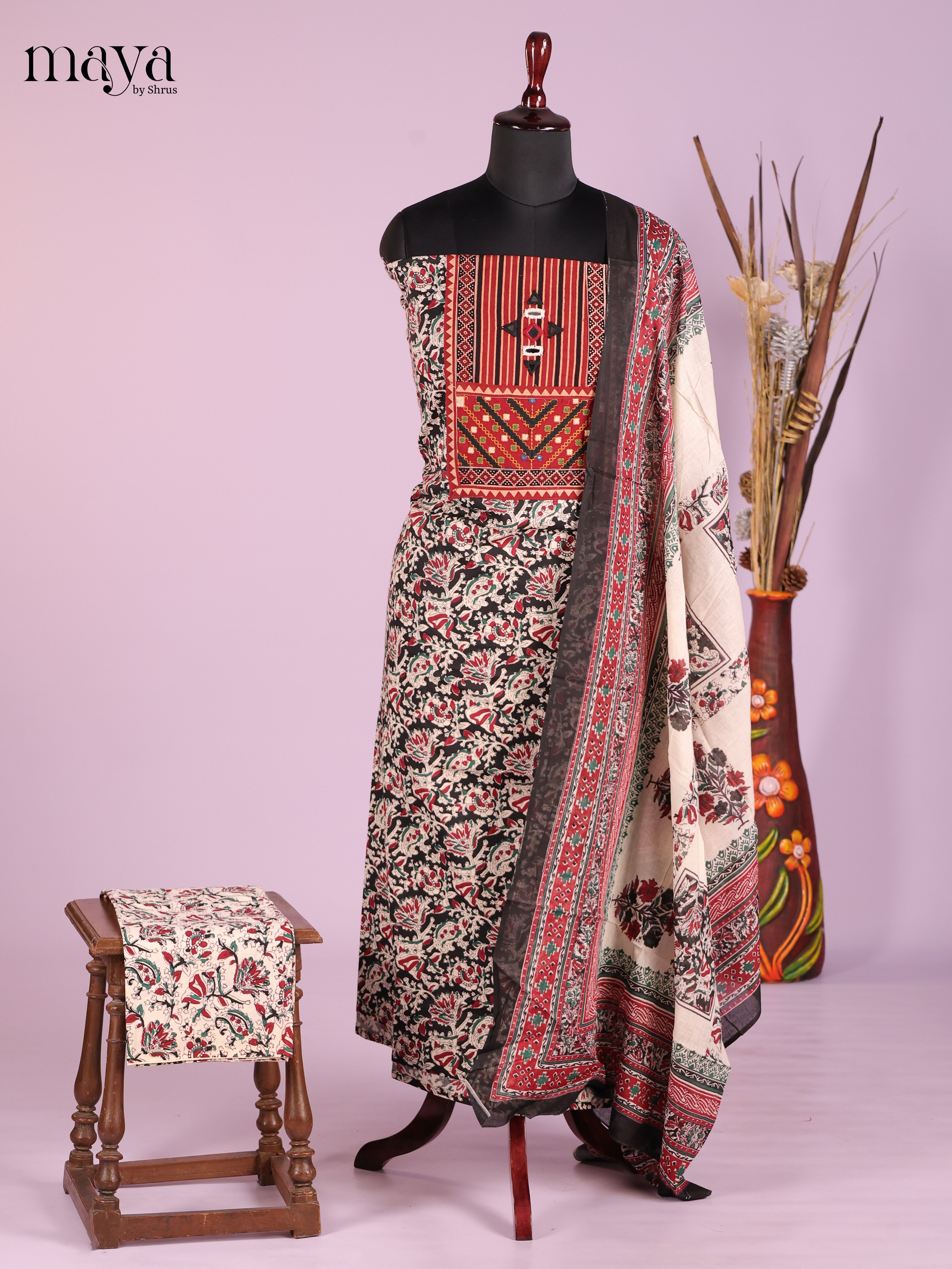Cream & Red -Ajrakh Salwar Unstitch