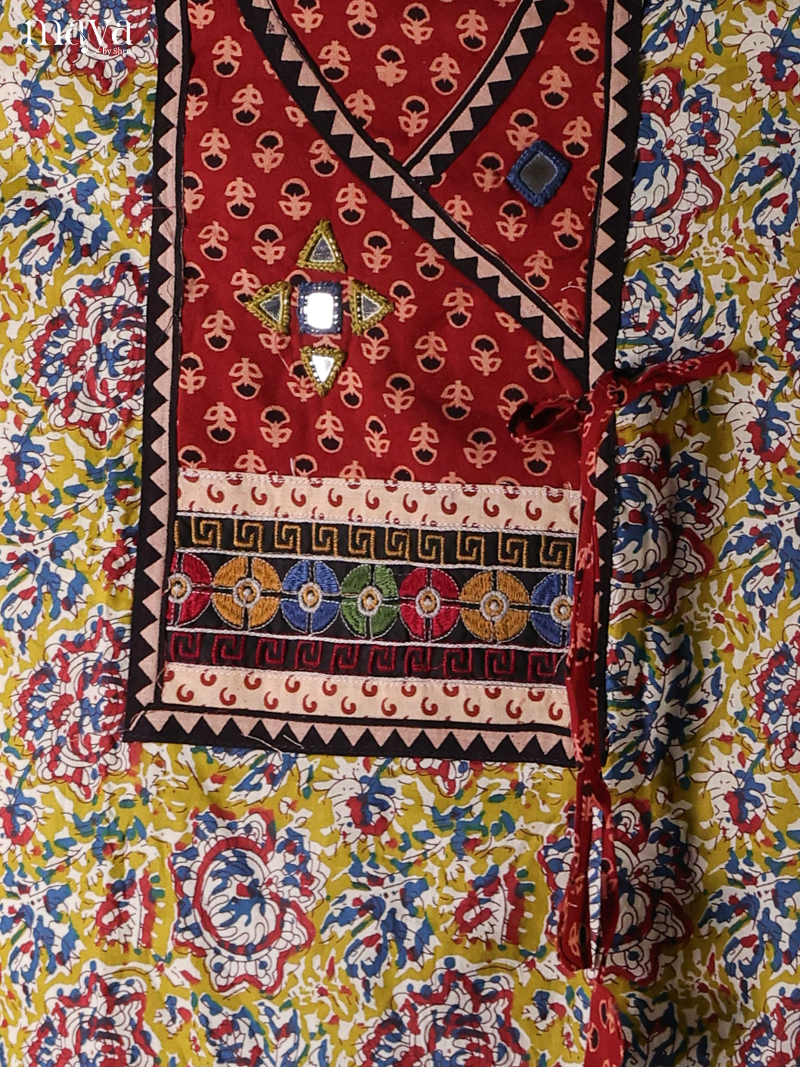 Mustardy Green & Red -Ajrakh Salwar Unstitch