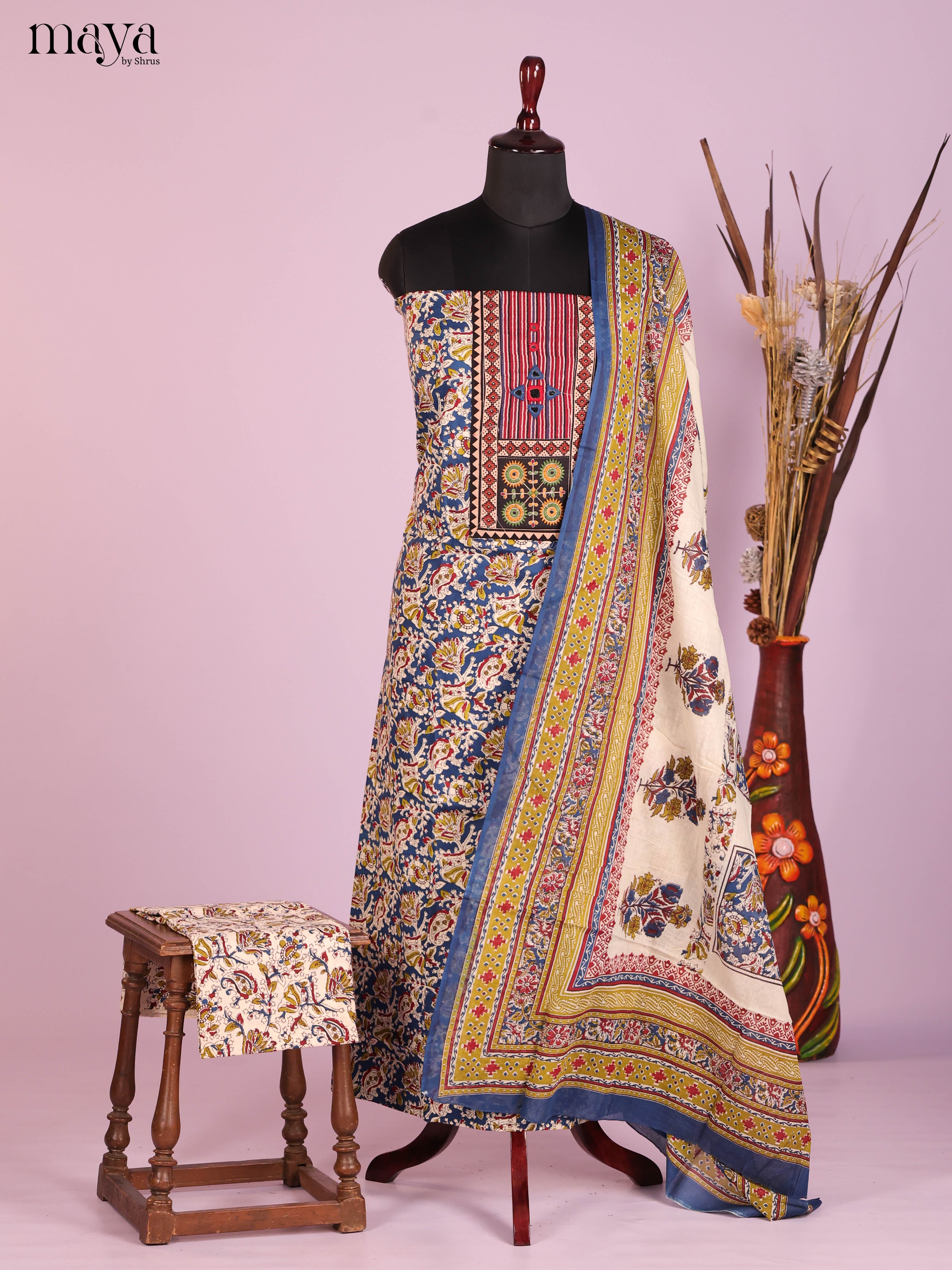Blue & Cream -Ajrakh Salwar Unstitch
