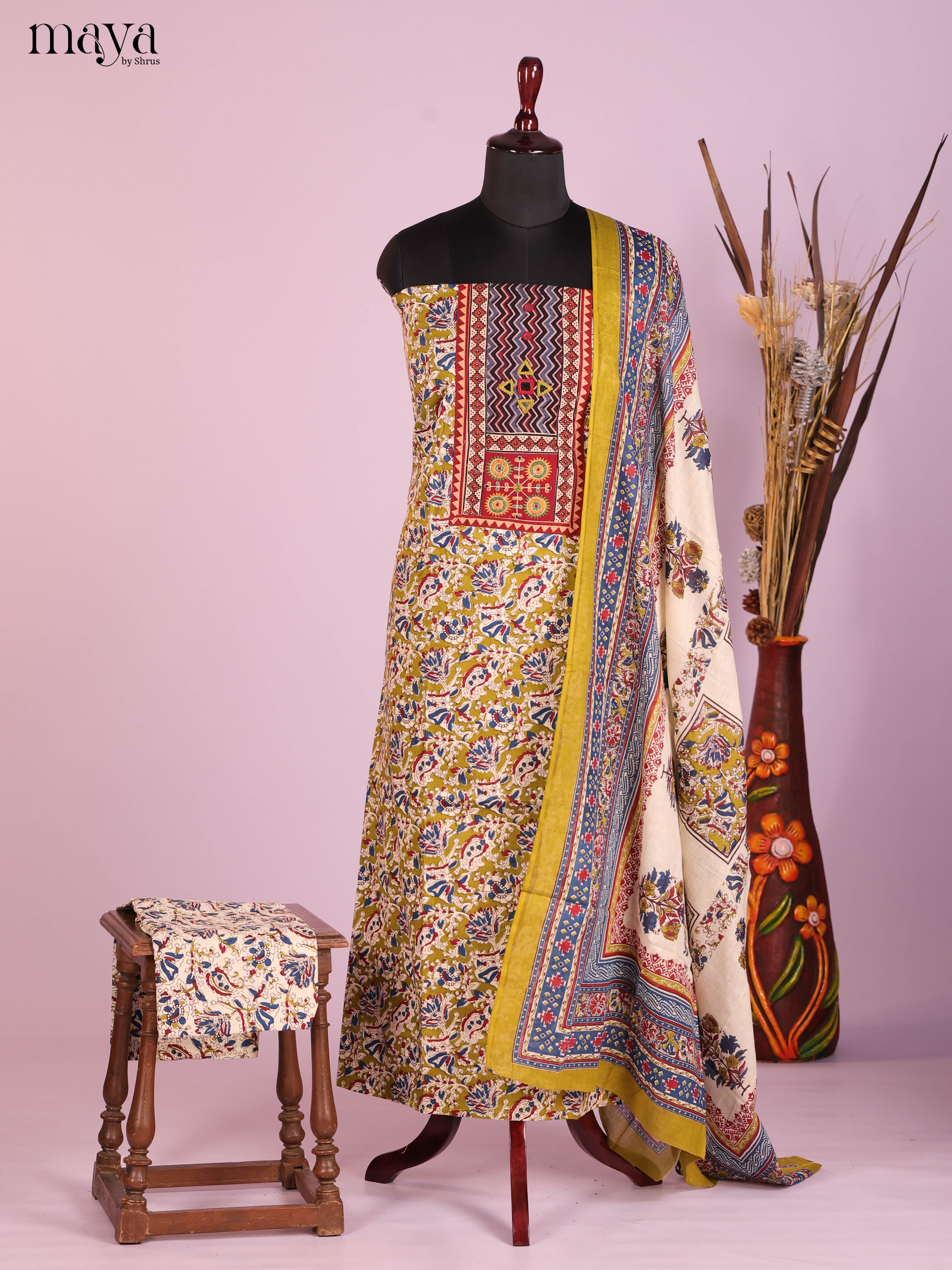 Yellow & Cream -Ajrakh Salwar Unstitch