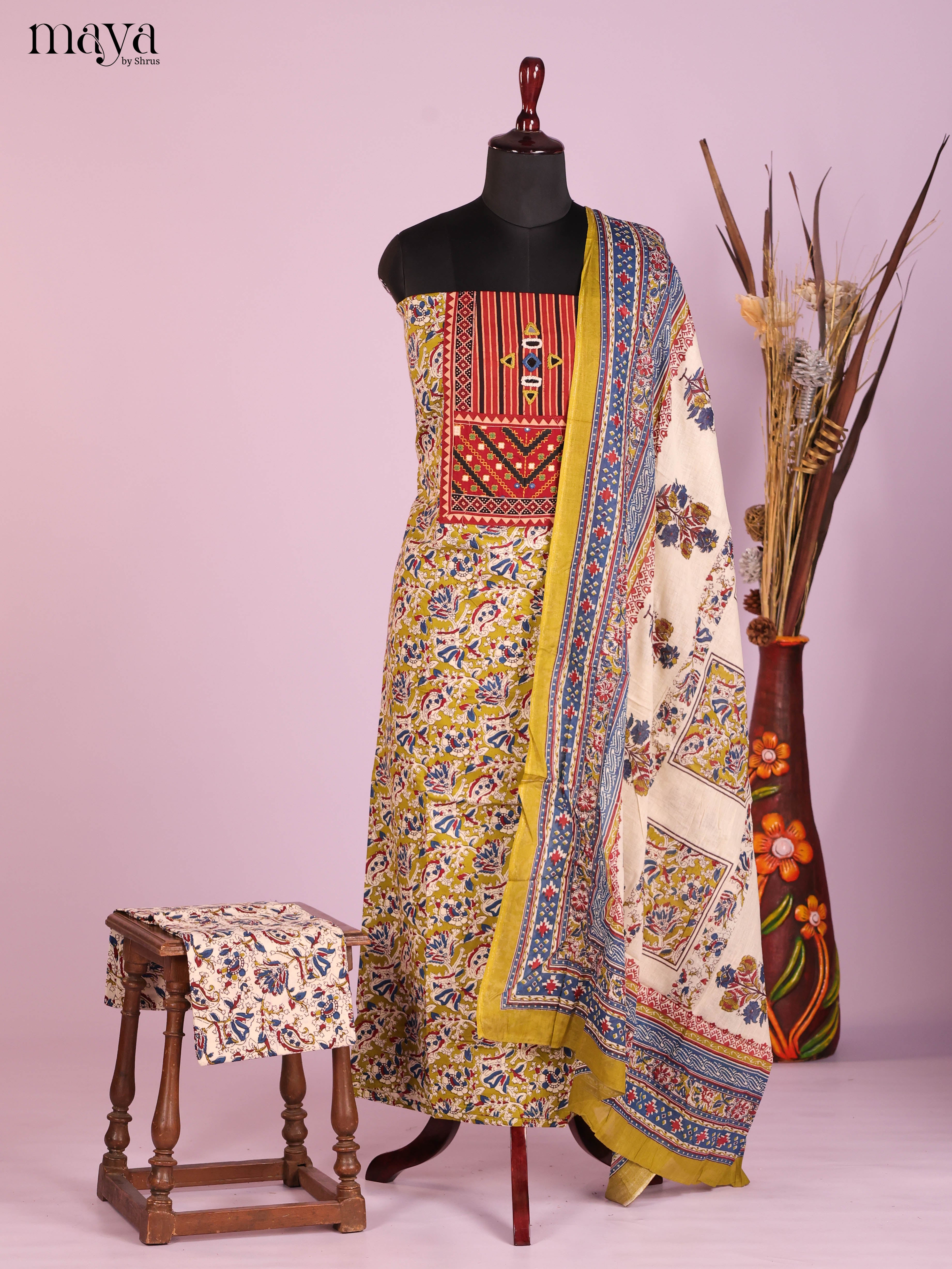 Yellow & Cream -Ajrakh Salwar Unstitch