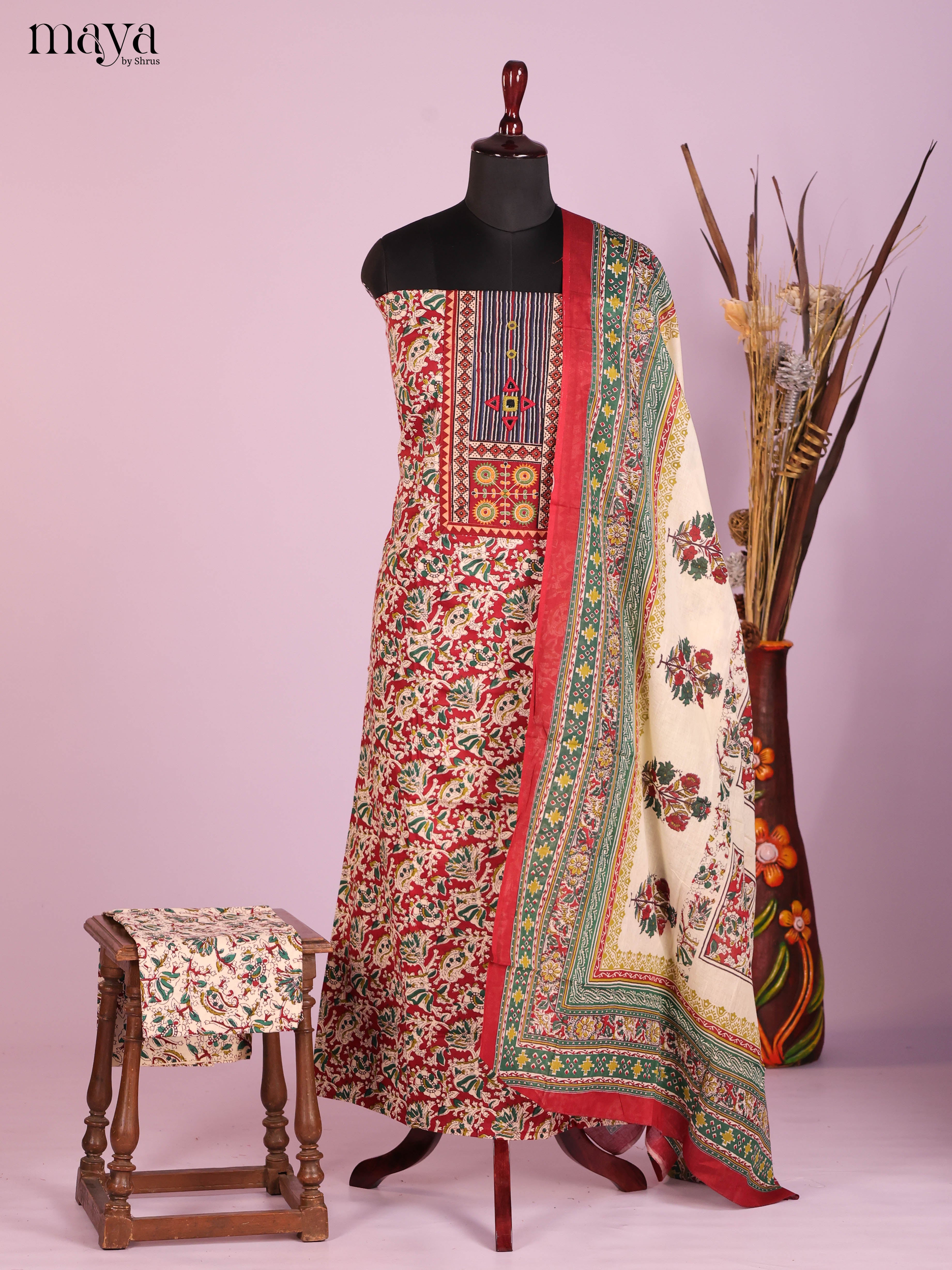 Red & Cream -Ajrakh Salwar Unstitch