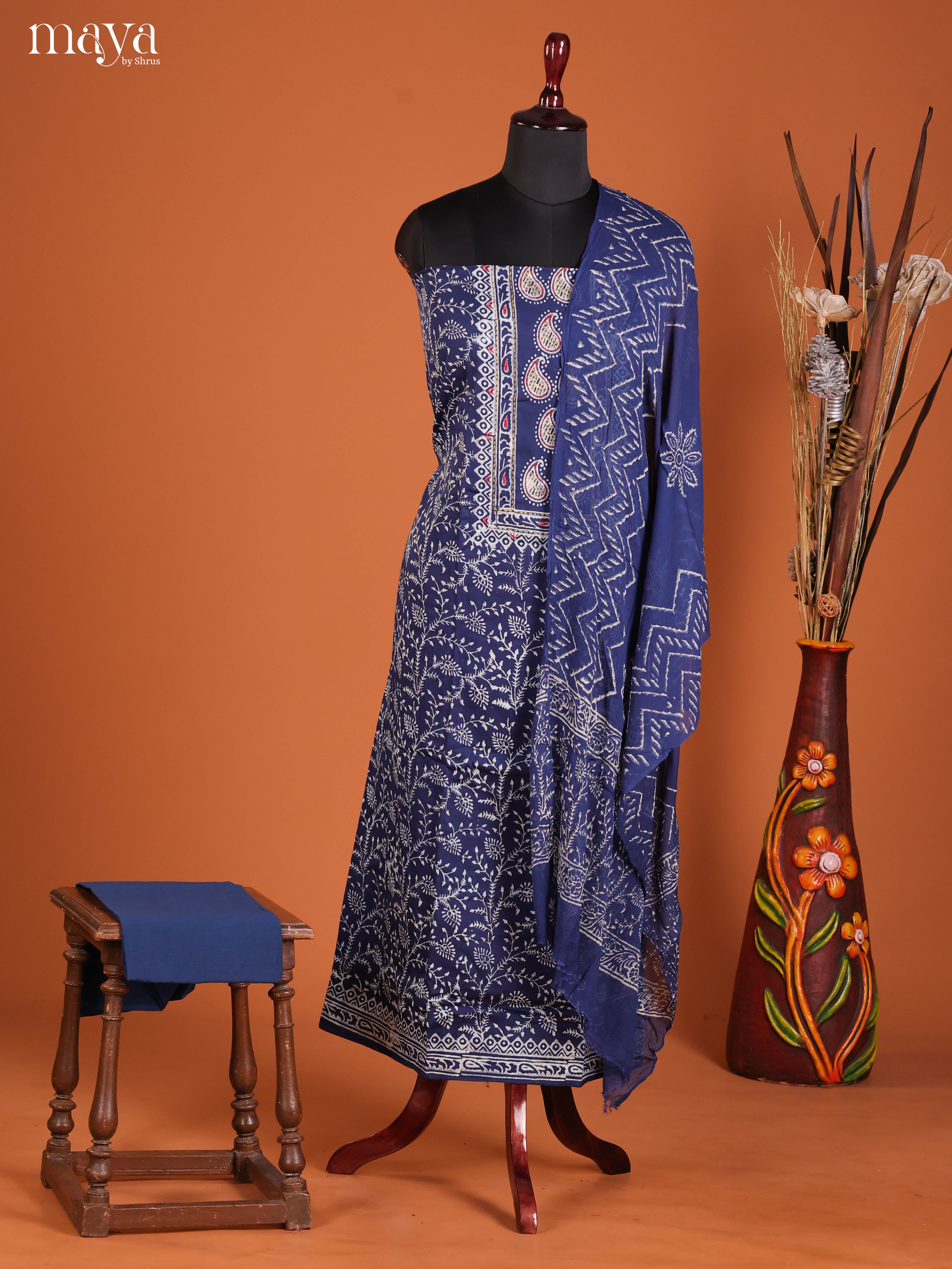 Blue-Ajrakh Salwar Unstitch