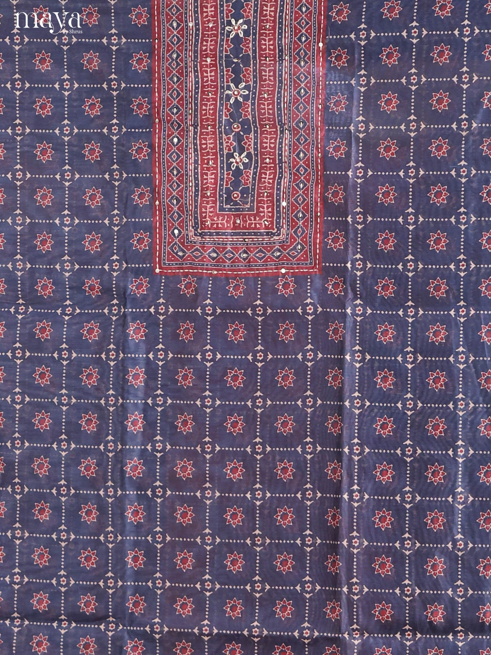 Blue & Maroon-Ajrakh Salwar Unstitch