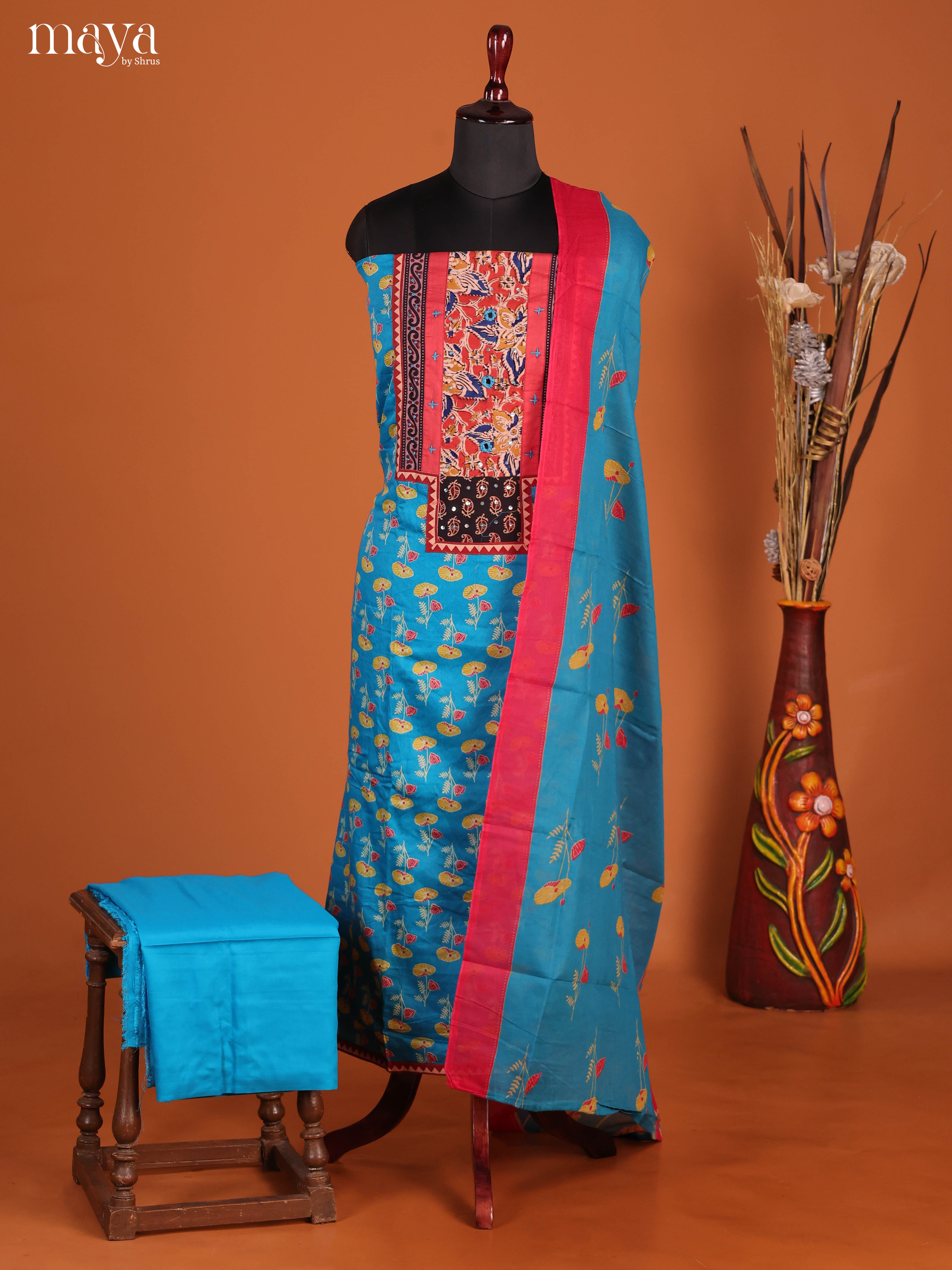 Blue & Red -Ajrakh Salwar Unstitch